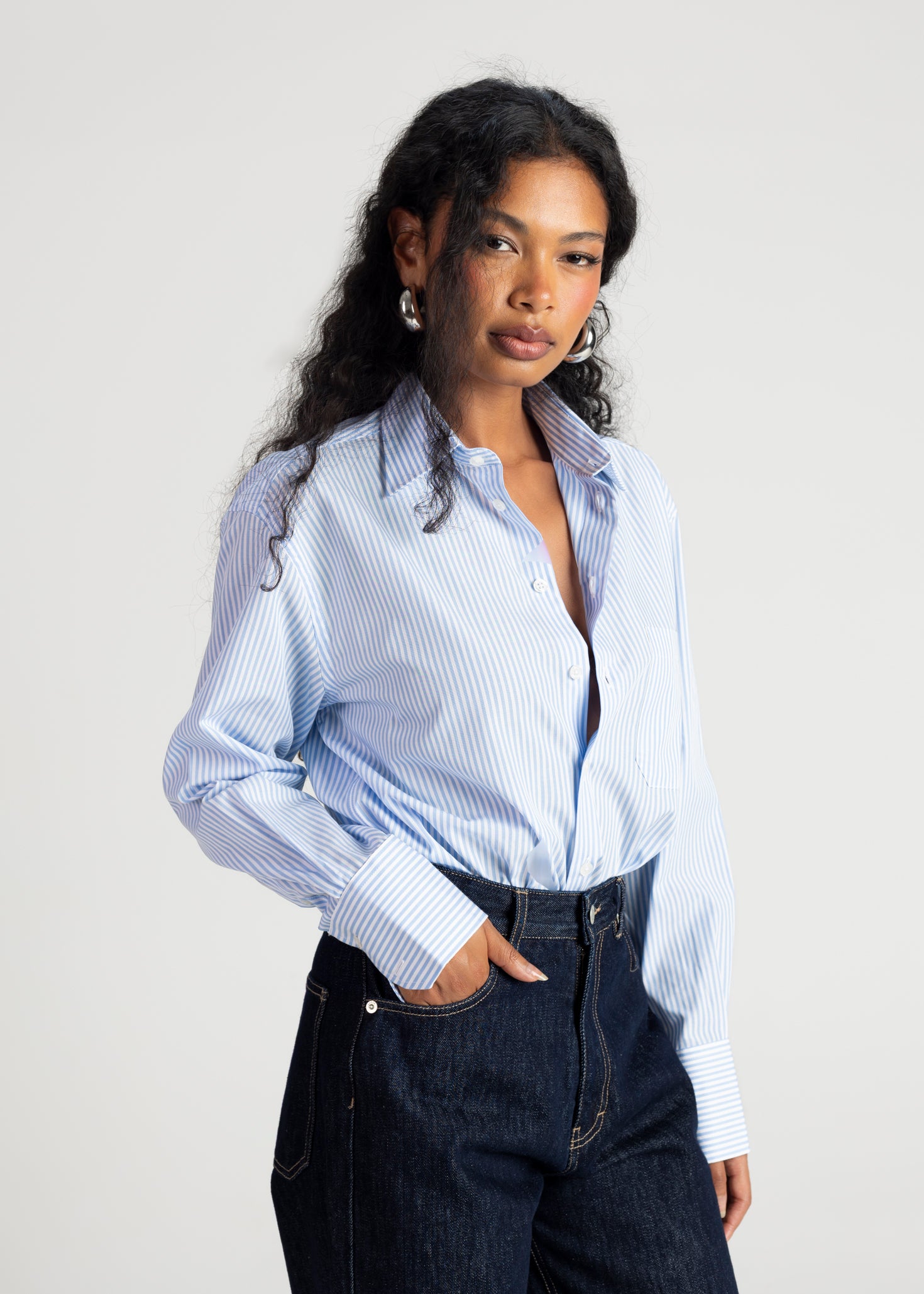 The Boyfriend Oversized Shirt - Blue & White Stripes