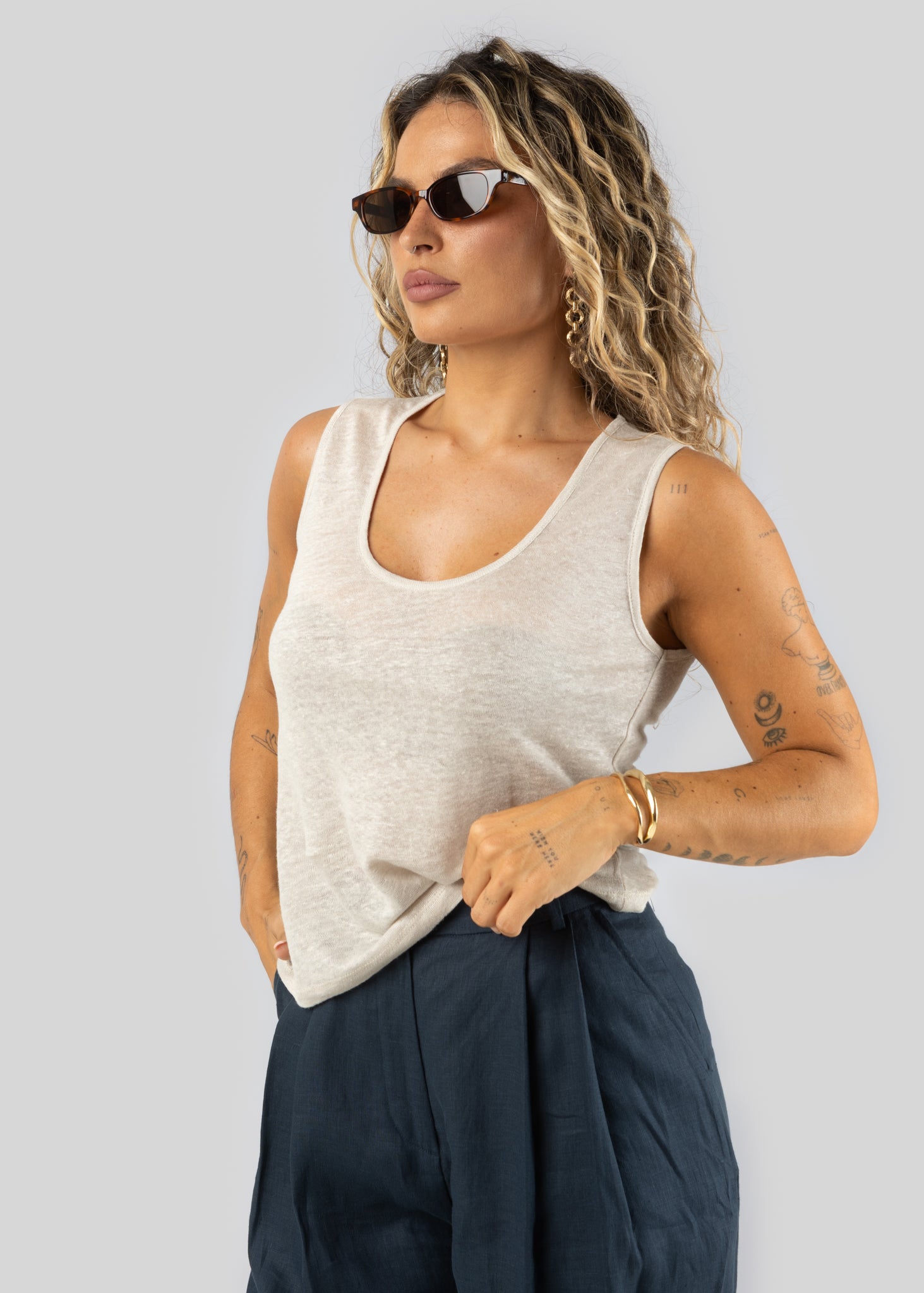 Linen Tank Top - Beige