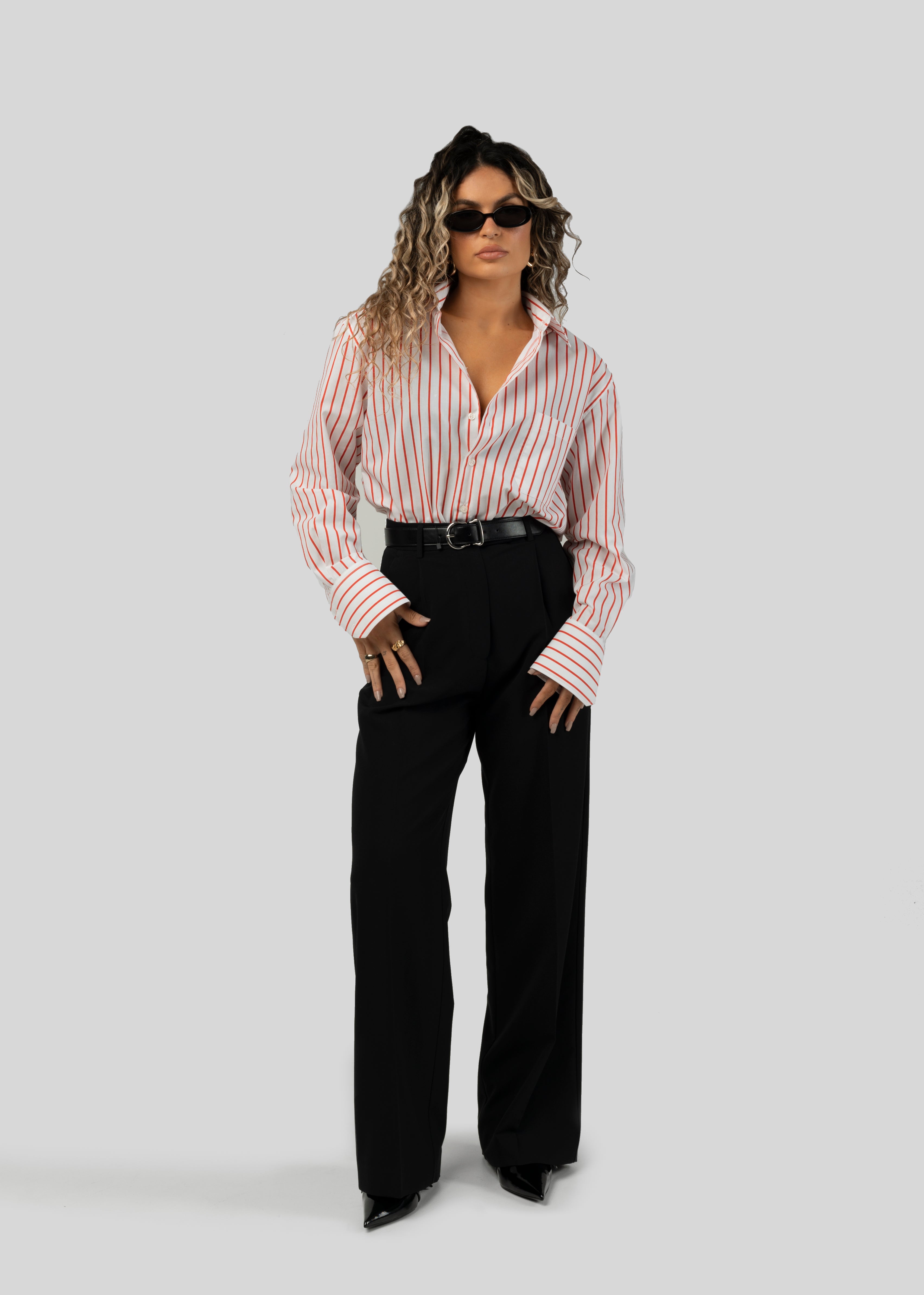 The Boyfriend Oversized Shirt - Red & White Stripes