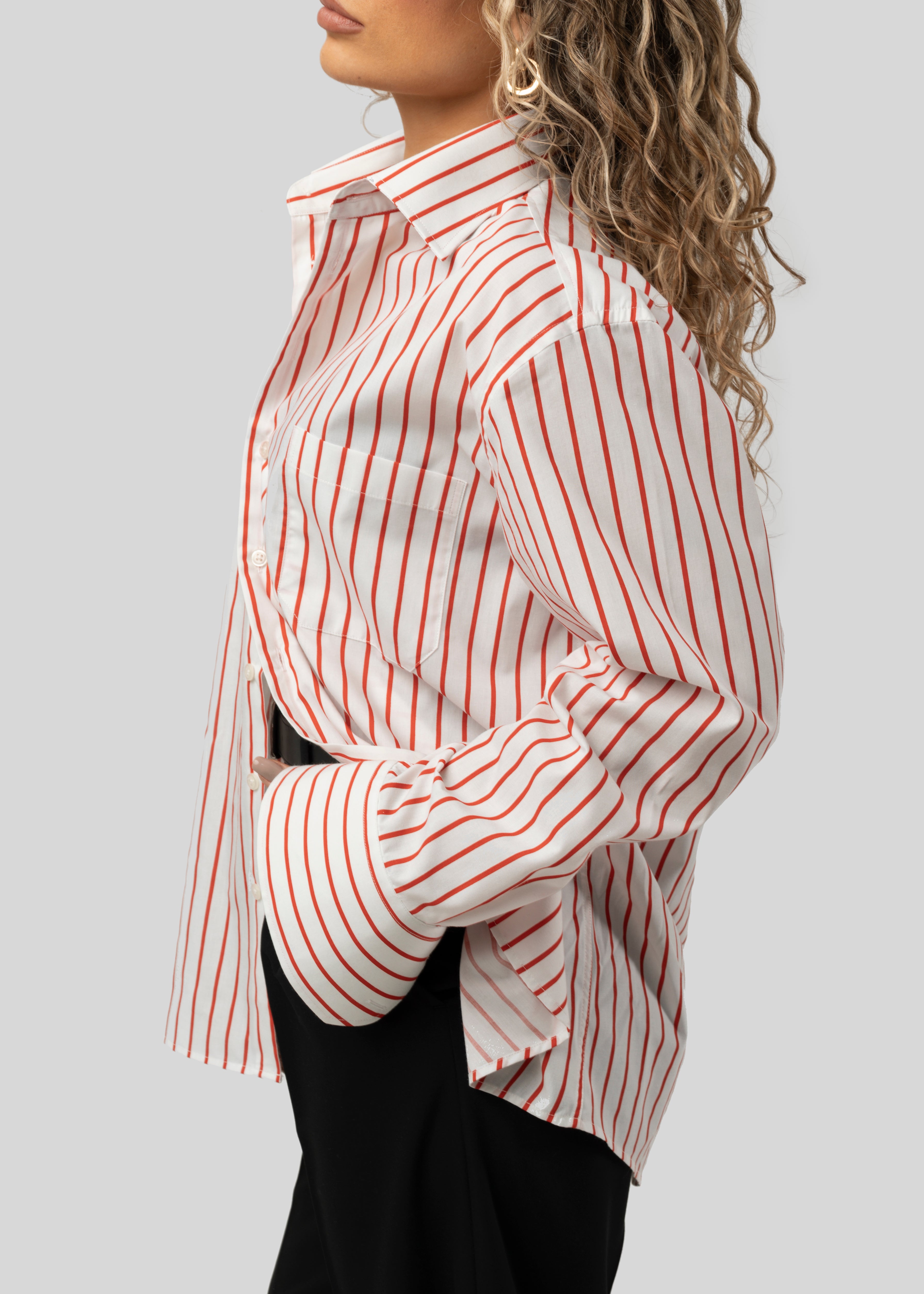 The Boyfriend Oversized Shirt - Red & White Stripes