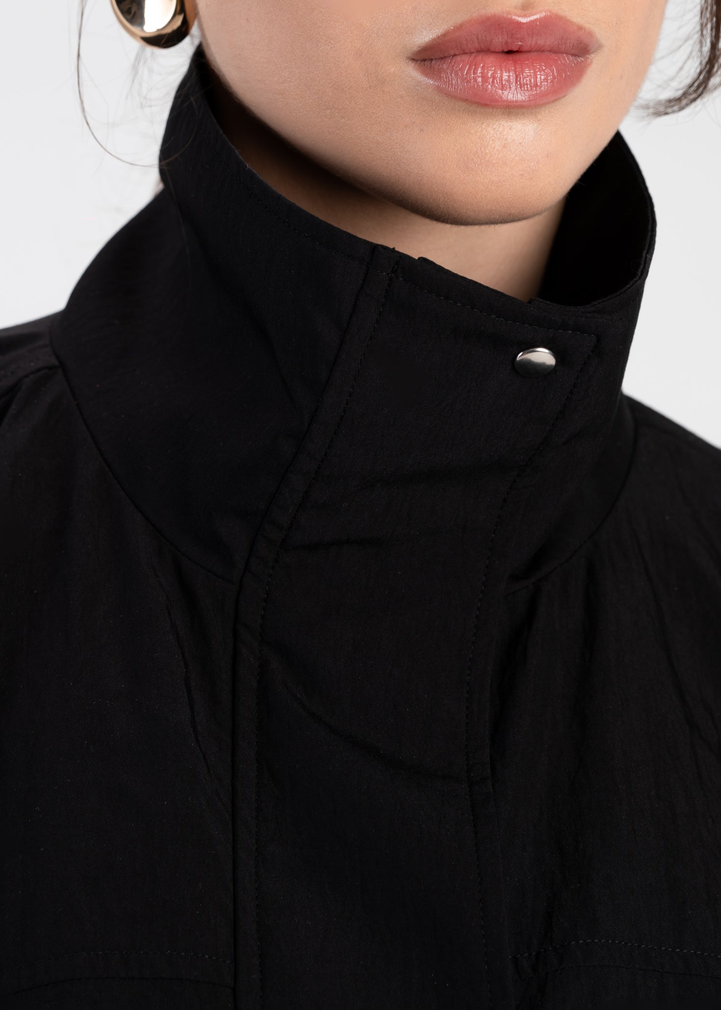 Carter High Neck Windbreaker Jacket – Black