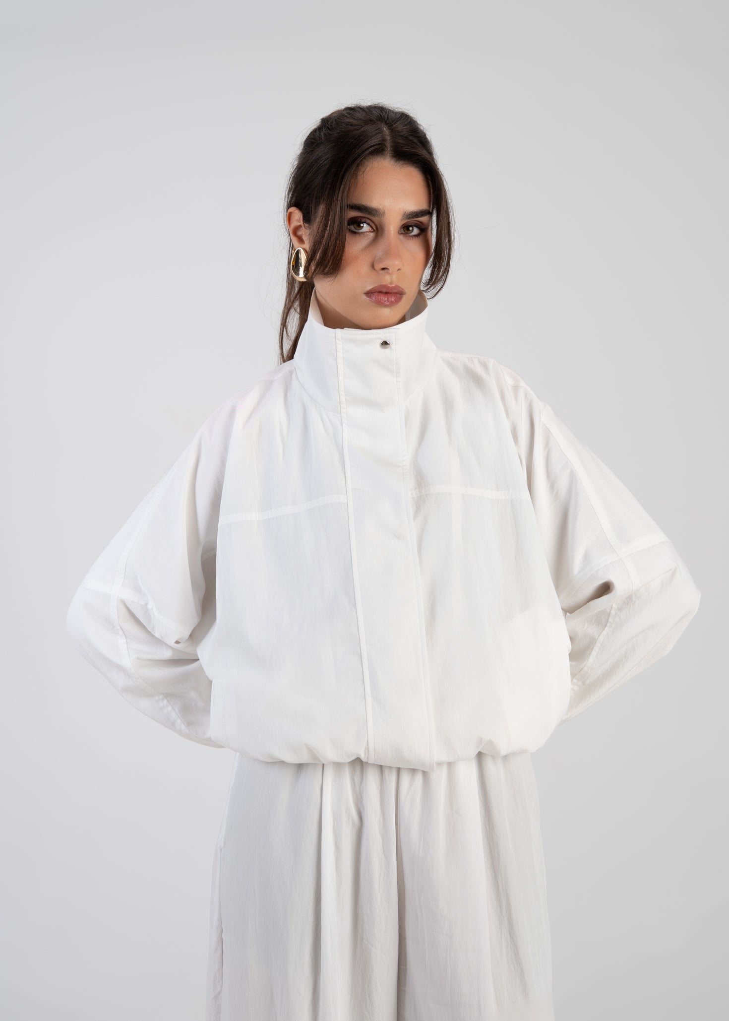 Carter High Neck Windbreaker Jacket – Ivory