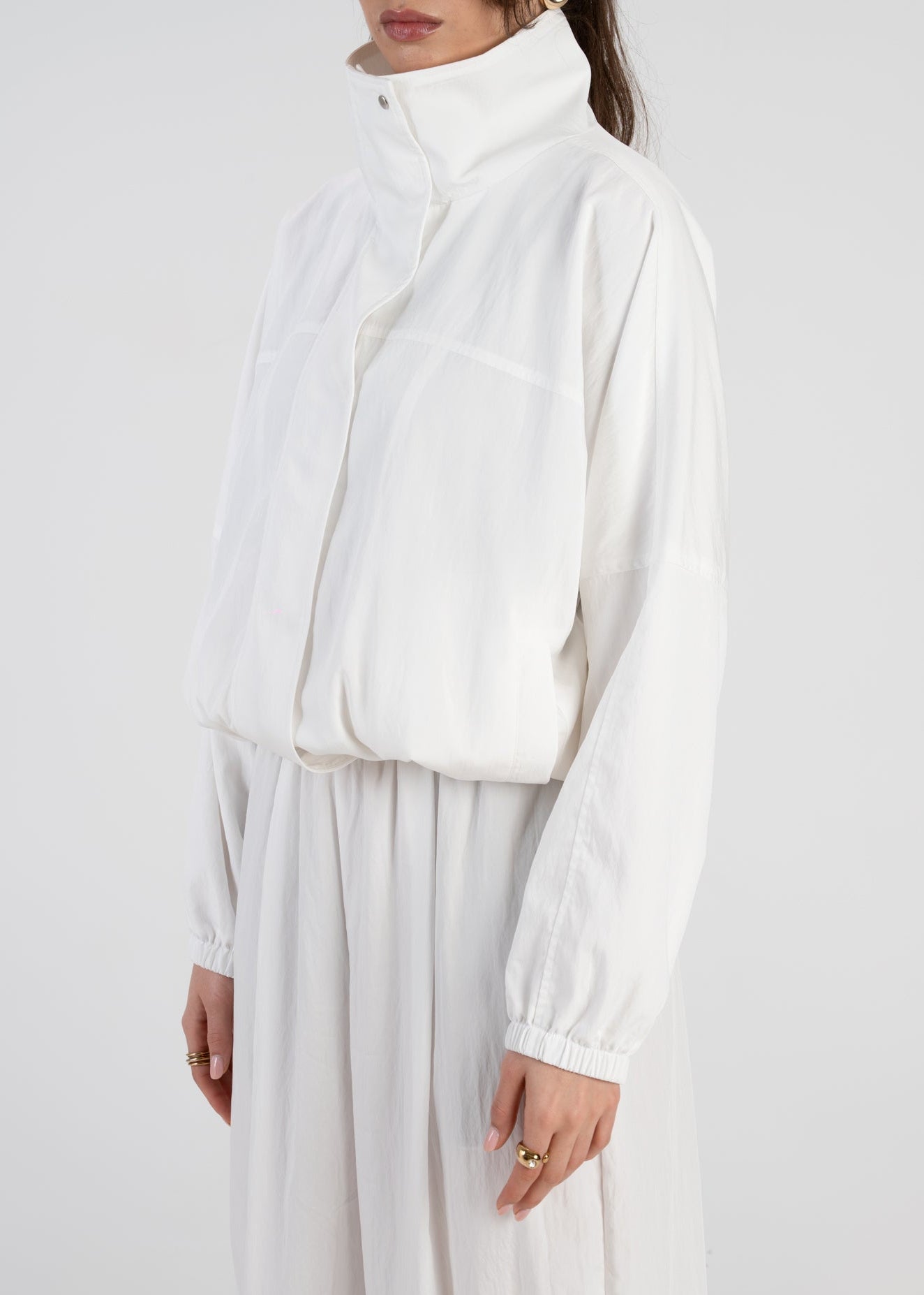 Carter High Neck Windbreaker Jacket – Ivory