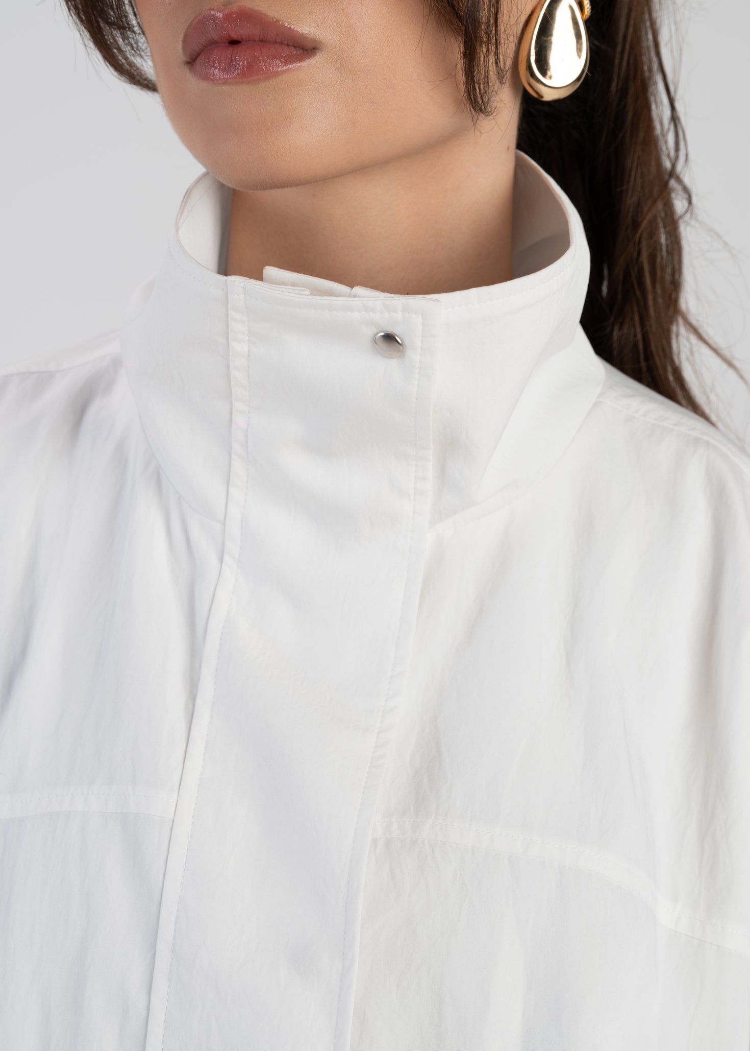 Carter High Neck Windbreaker Jacket – Ivory
