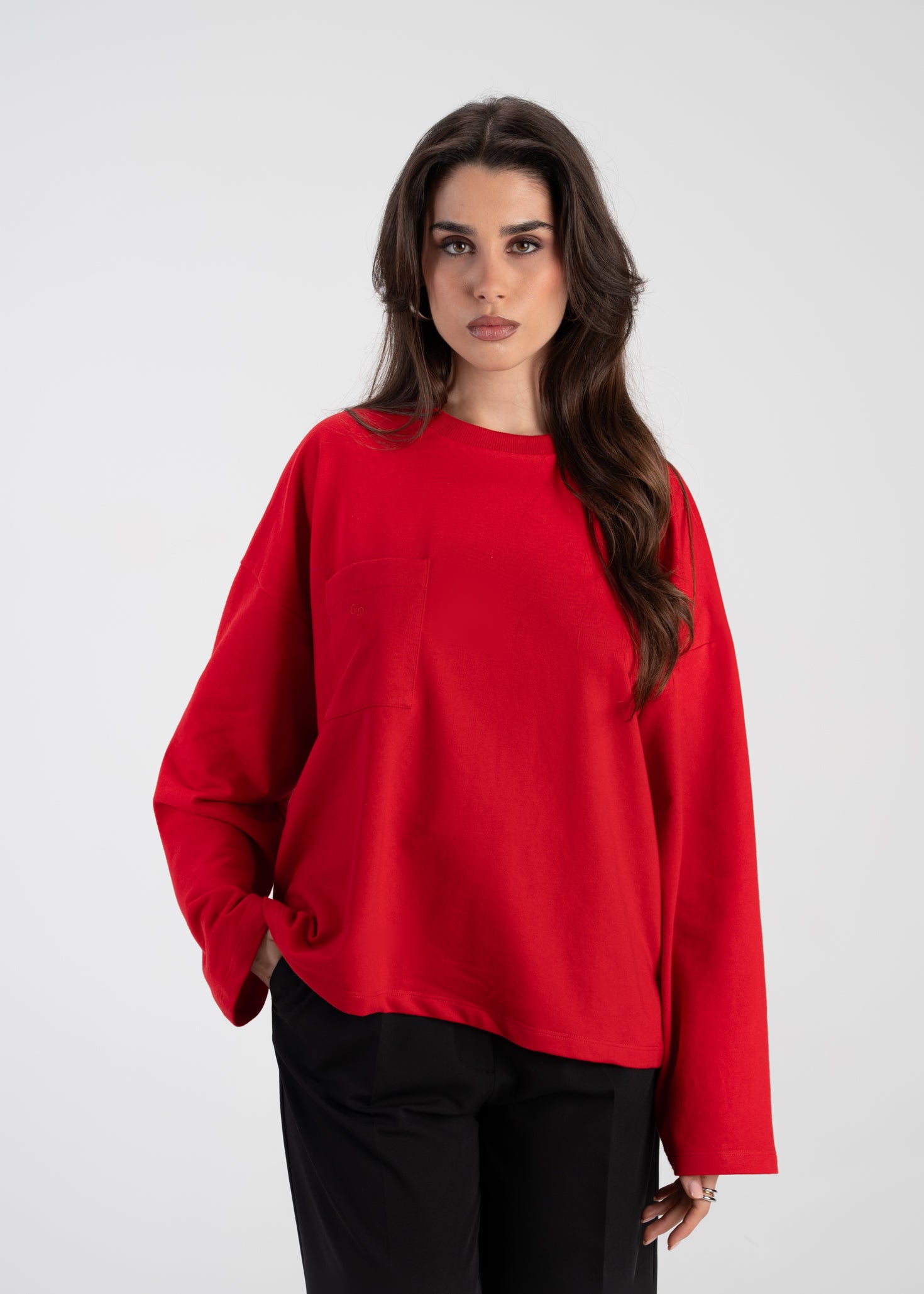 Brady Oversized Long Sleeve Top - Red