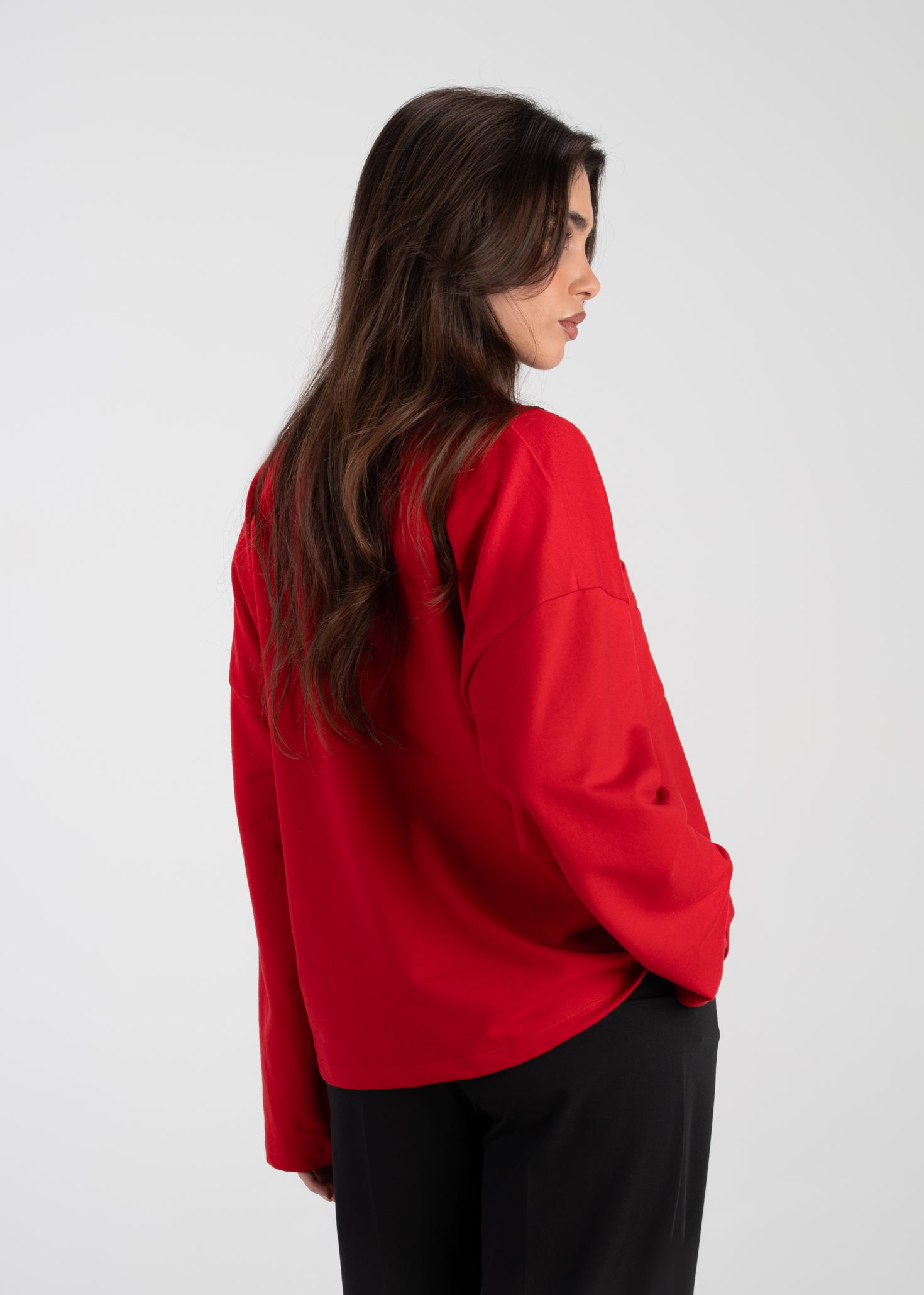 Brady Oversized Long Sleeve Top - Red