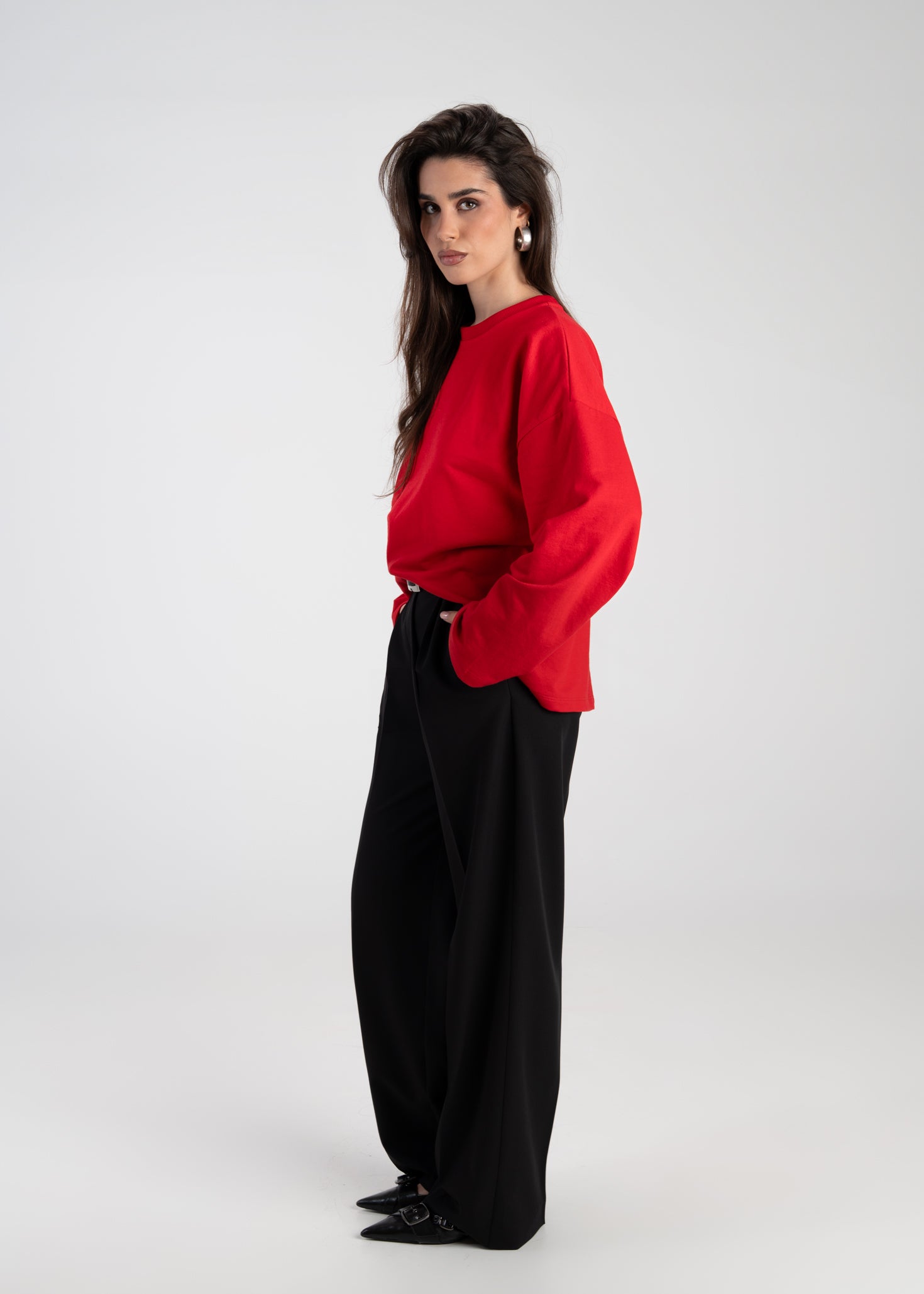 Brady Oversized Long Sleeve Top - Red
