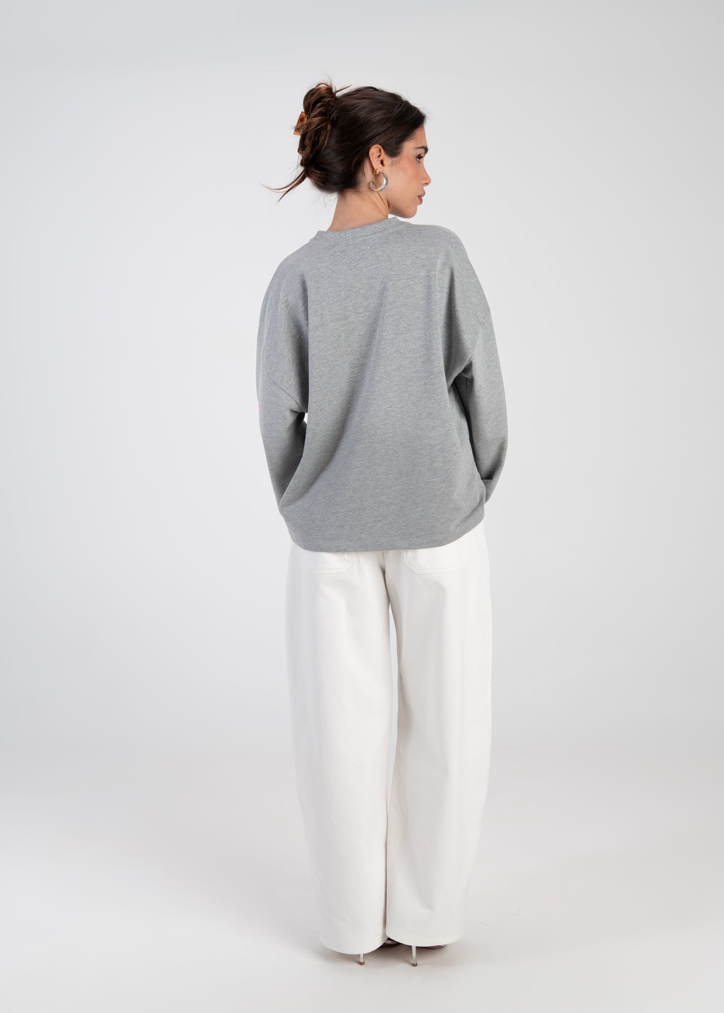 Brady Oversized Long Sleeve Top - Grey