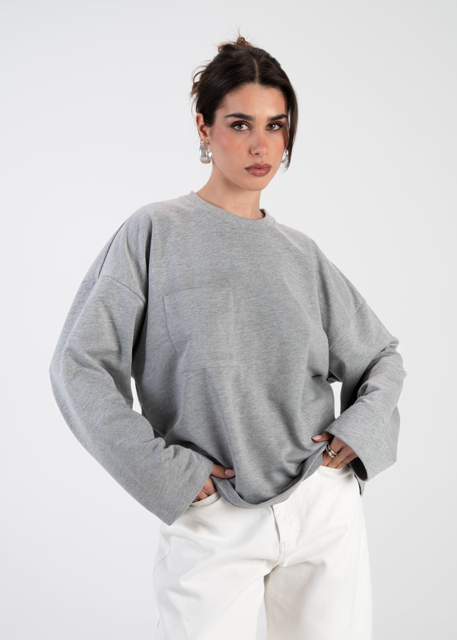 Brady Oversized Long Sleeve Top - Grey