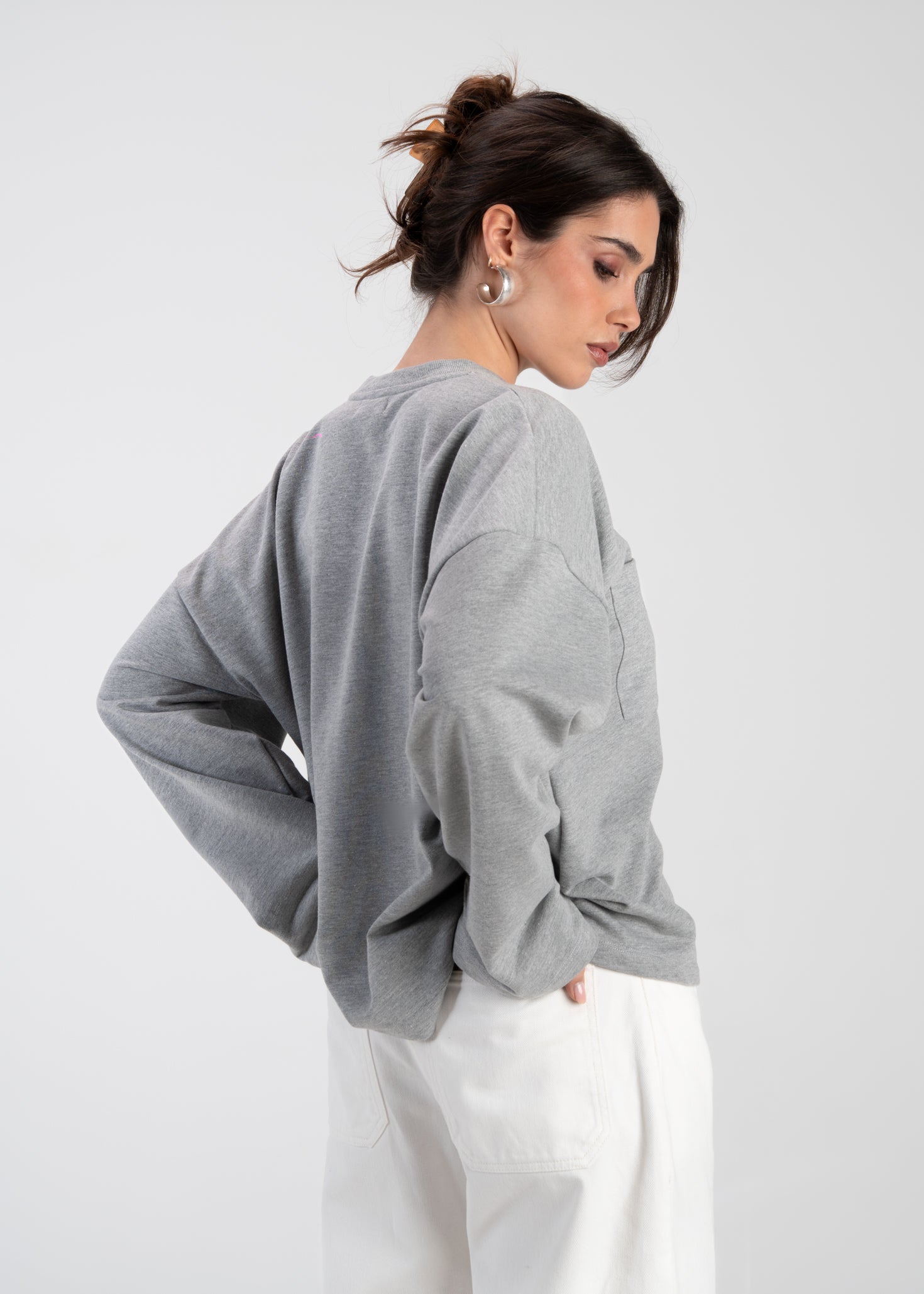 Brady Oversized Long Sleeve Top - Grey