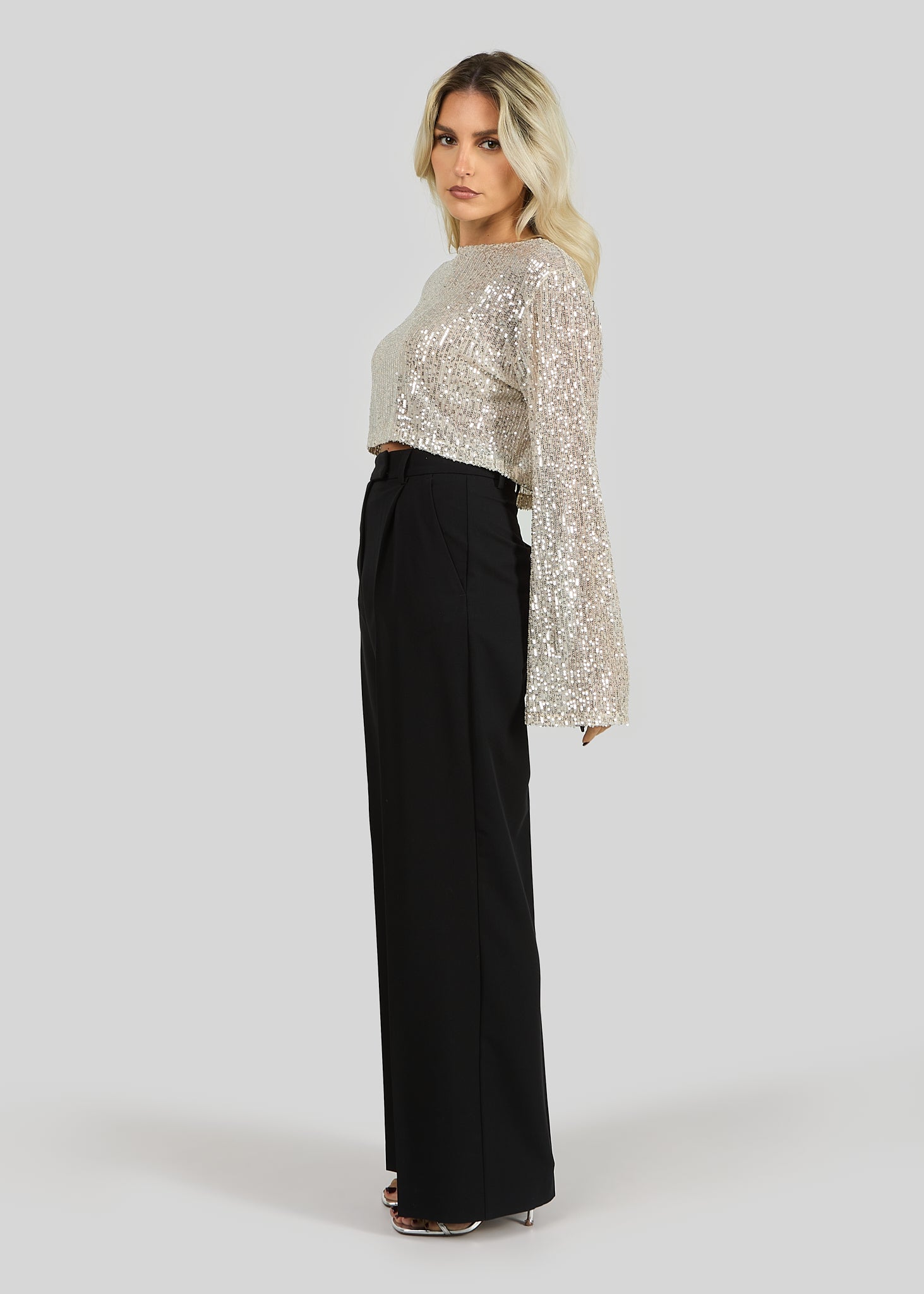Rue Sequin Cropped Long Sleeve - Champagne
