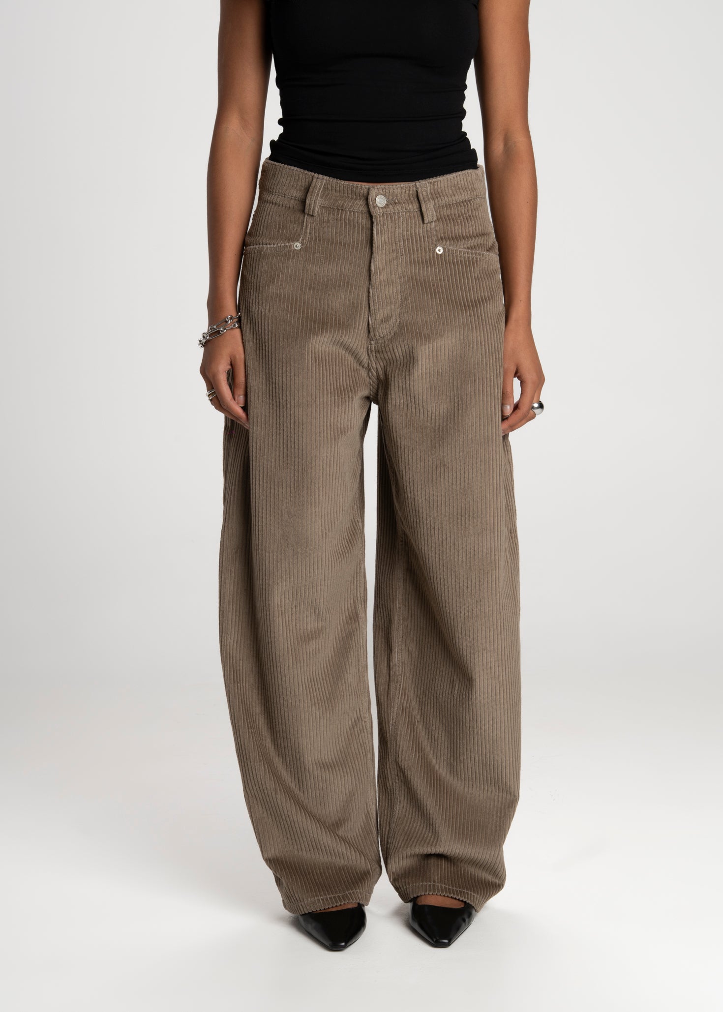 Ava Corduroy Barrel Trousers - Taupe