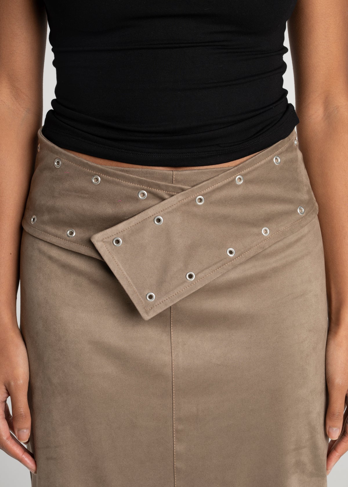 Mora Faux Suede Maxi Skirt with Belt - Taupe