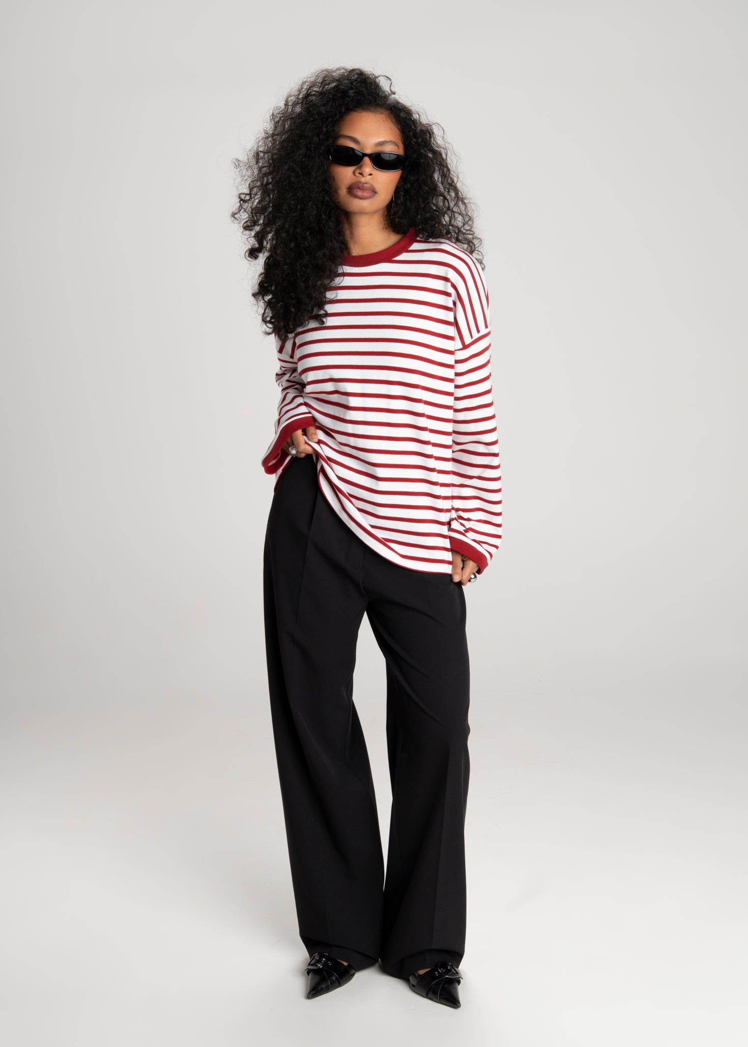 Atlas Oversized Striped Sweater - Red & White