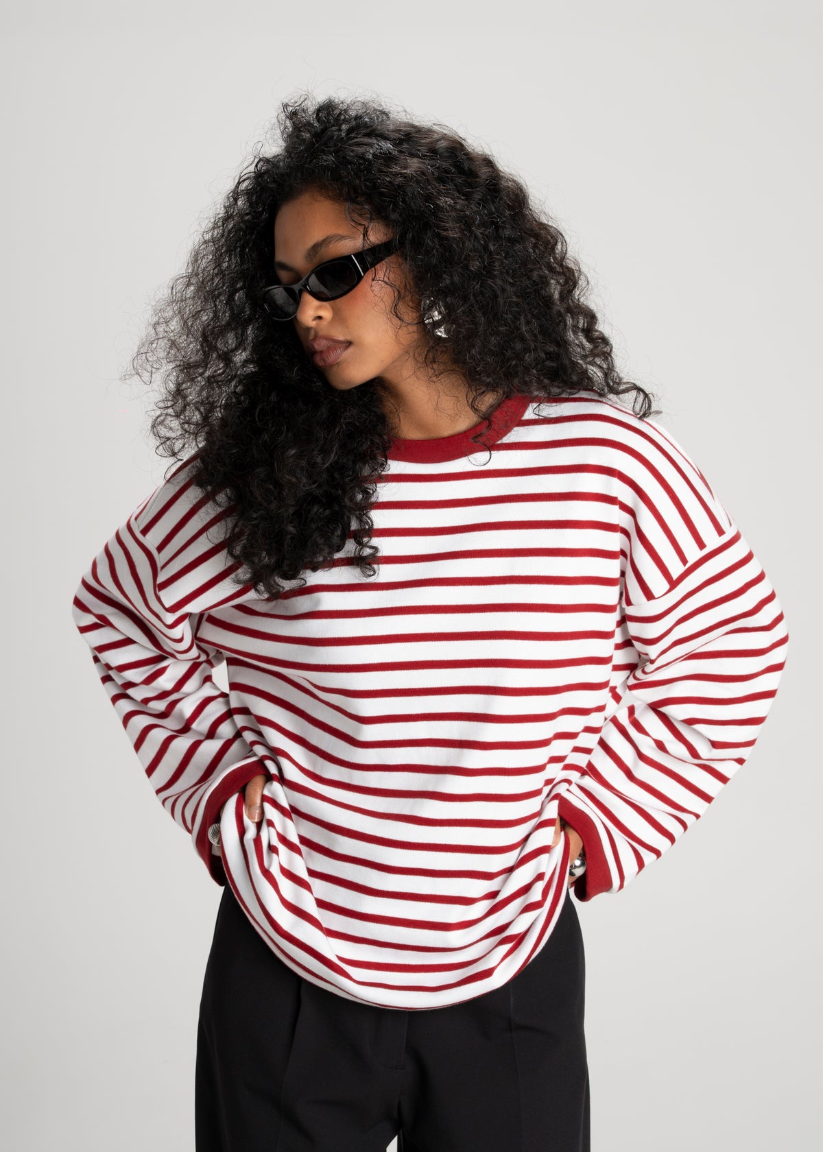 Atlas Oversized Striped Sweater - Red & White