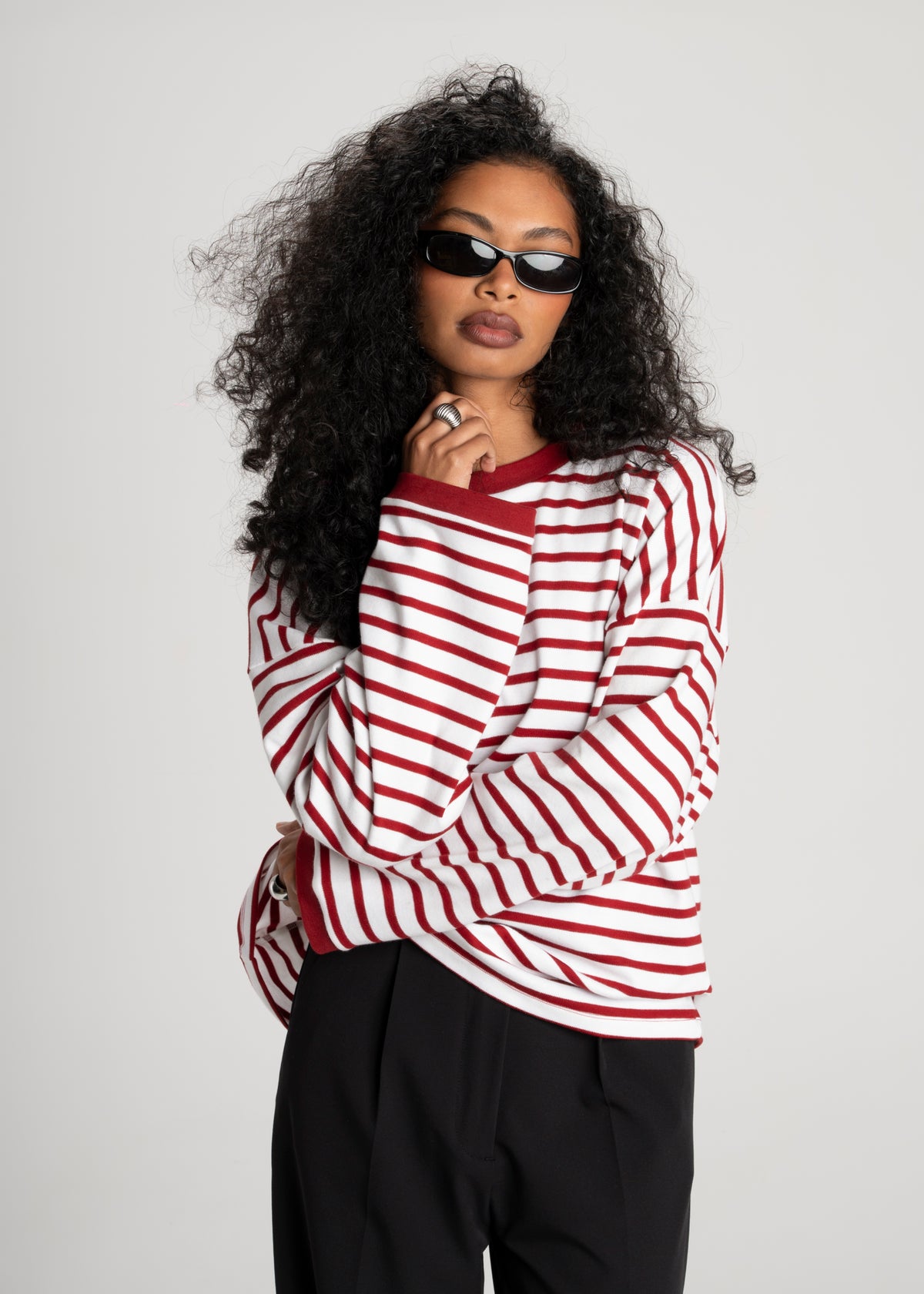 Atlas Oversized Striped Sweater - Red & White