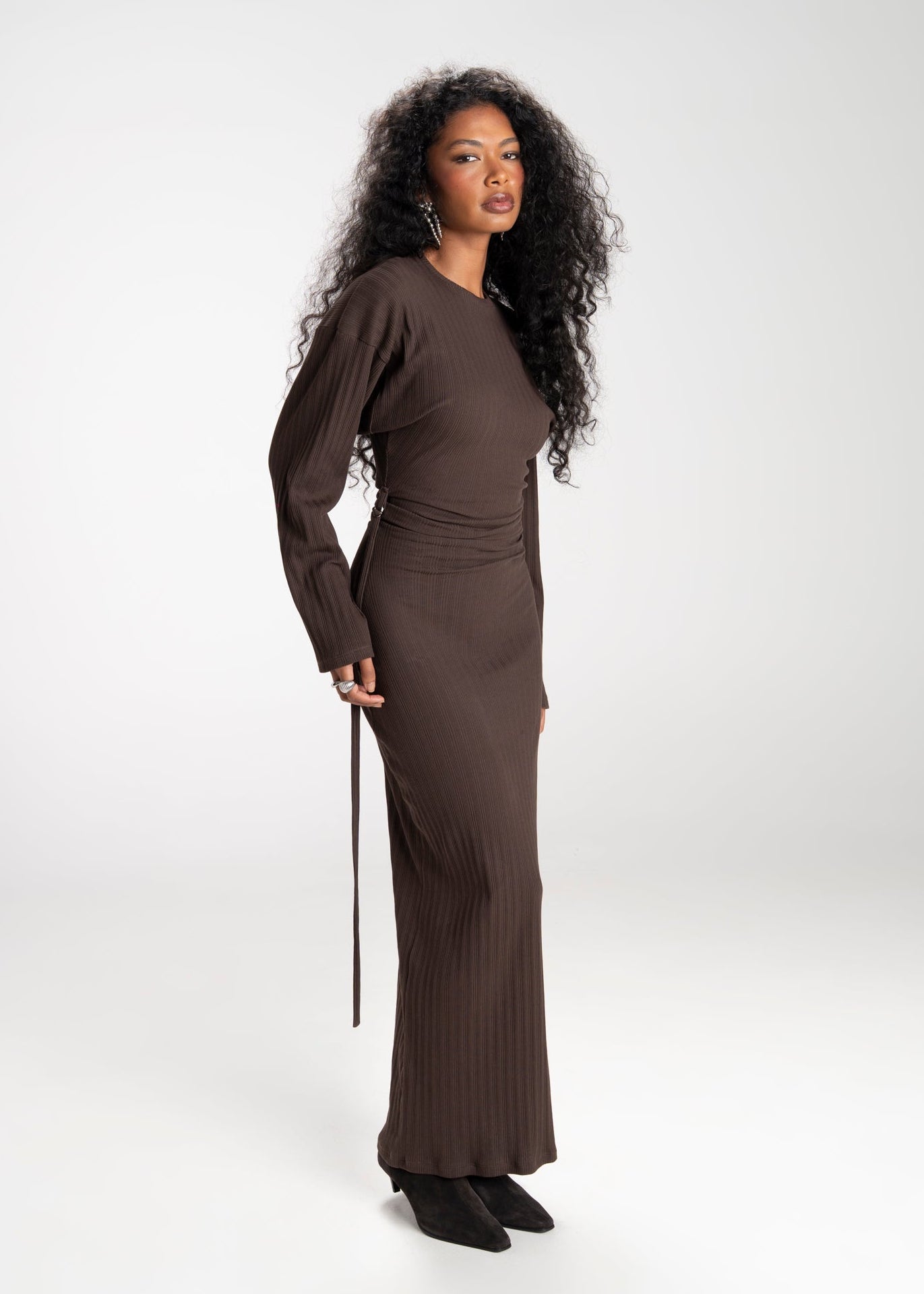 Espresso Fitted Long Sleeve Maxi Dress