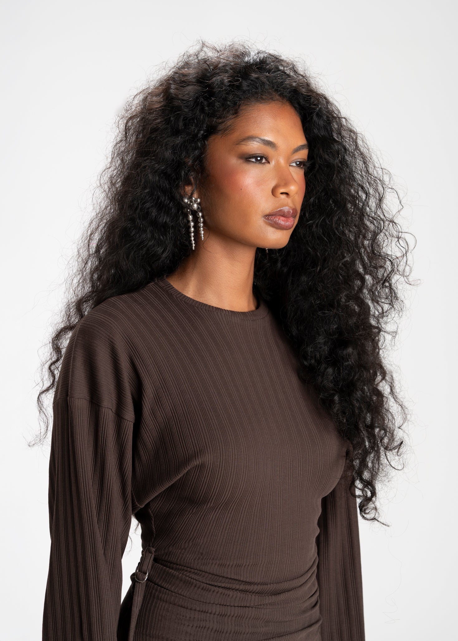 Espresso Fitted Long Sleeve Maxi Dress