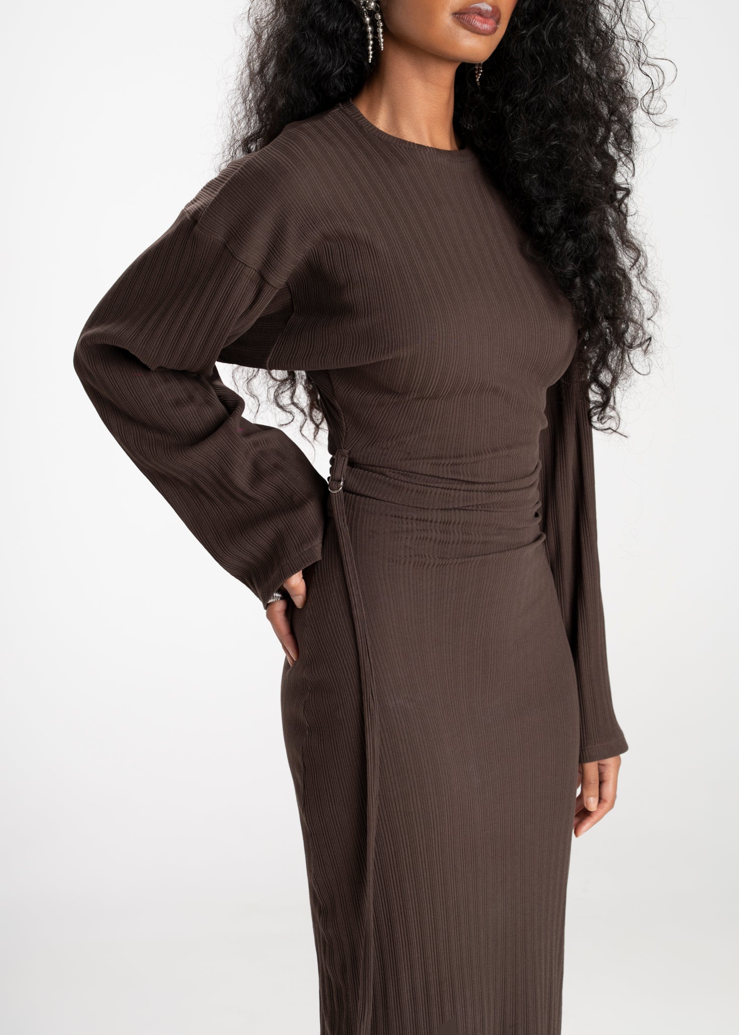 Espresso Fitted Long Sleeve Maxi Dress