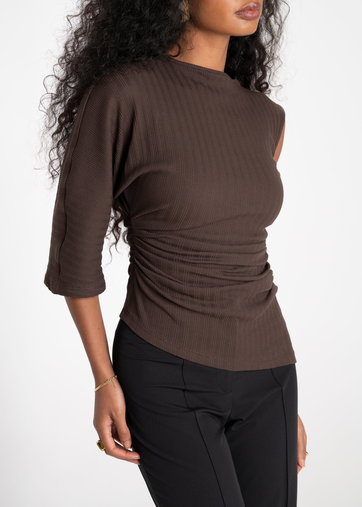 Espresso One Sleeve Asymmetric Top