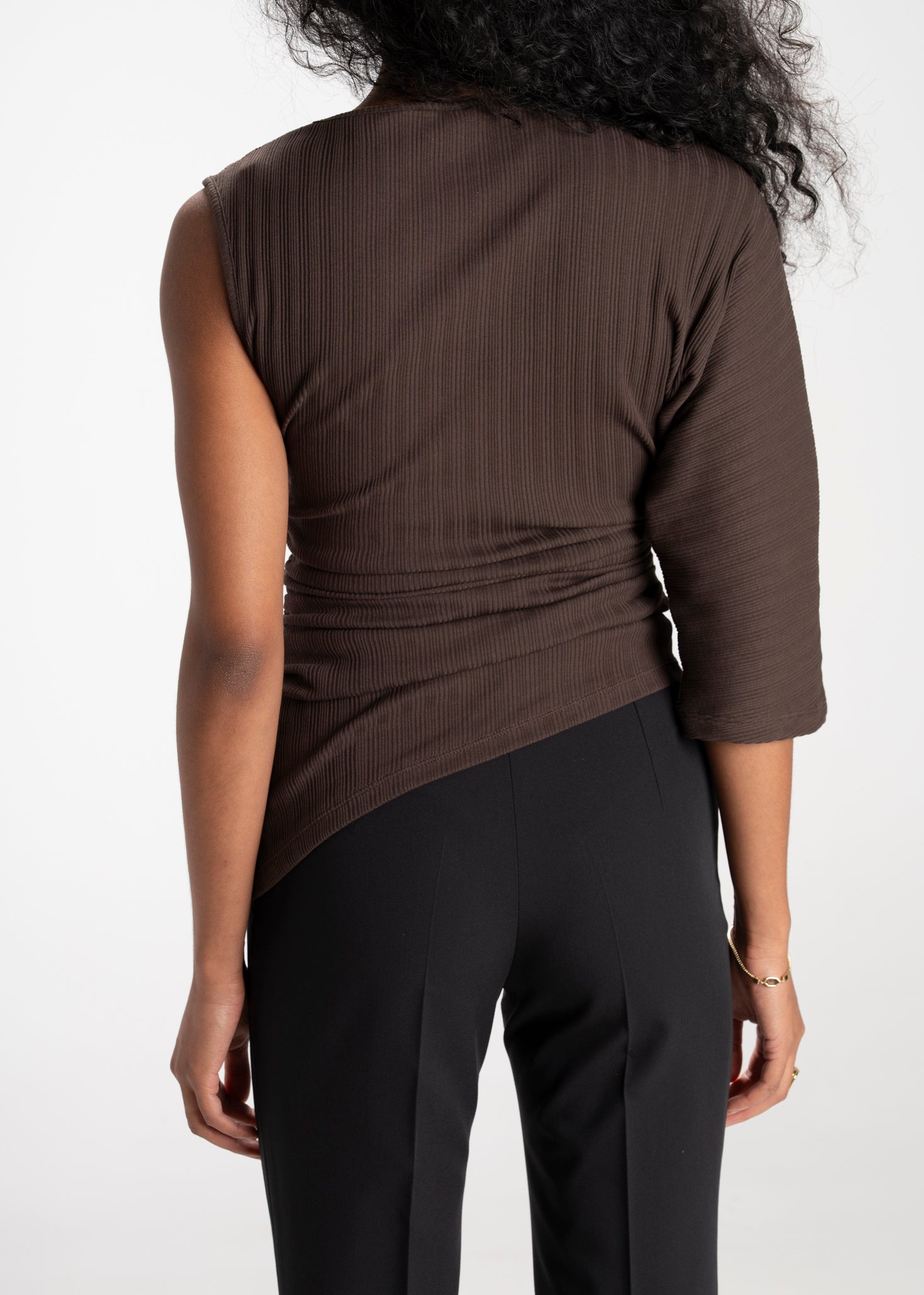 Espresso One Sleeve Asymmetric Top