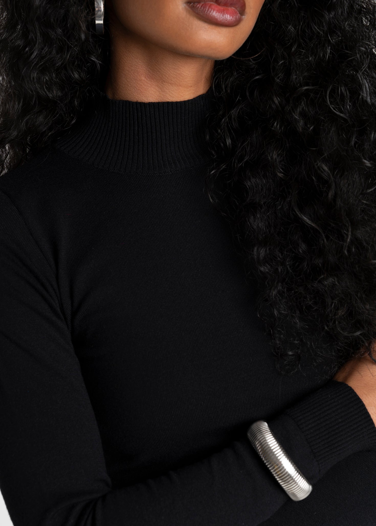 2nd Skin Knitted Mid-Neck Sweater - Black