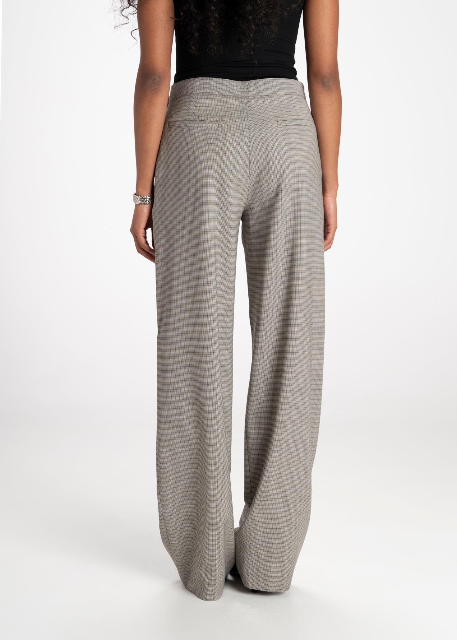 Rush Mid-Waist Checked Wool Tailored Trousers
