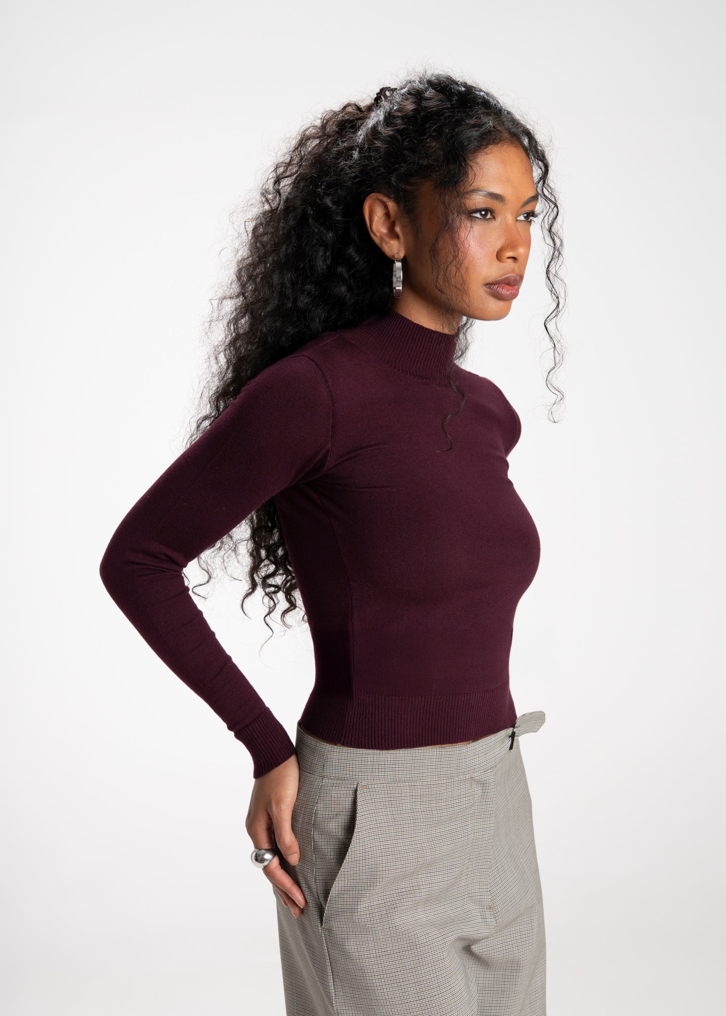 2nd Skin Knitted Mid-Neck Sweater - Bordeaux