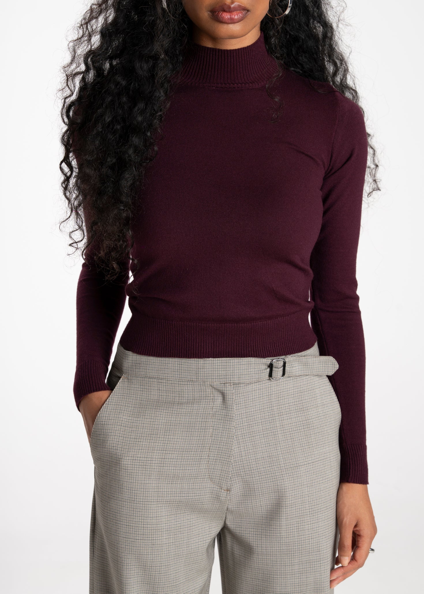 2nd Skin Knitted Mid-Neck Sweater - Bordeaux