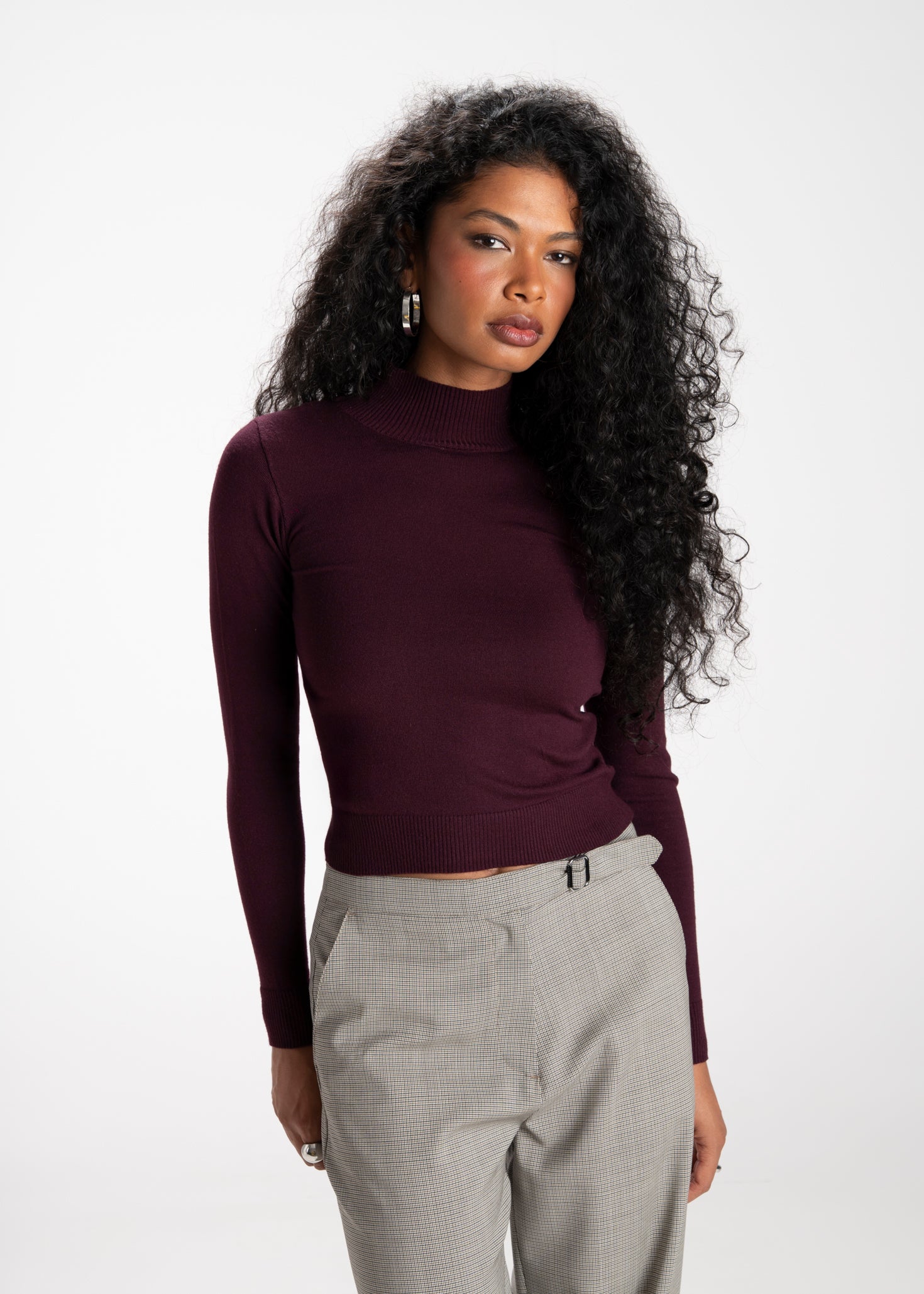 2nd Skin Knitted Mid-Neck Sweater - Bordeaux