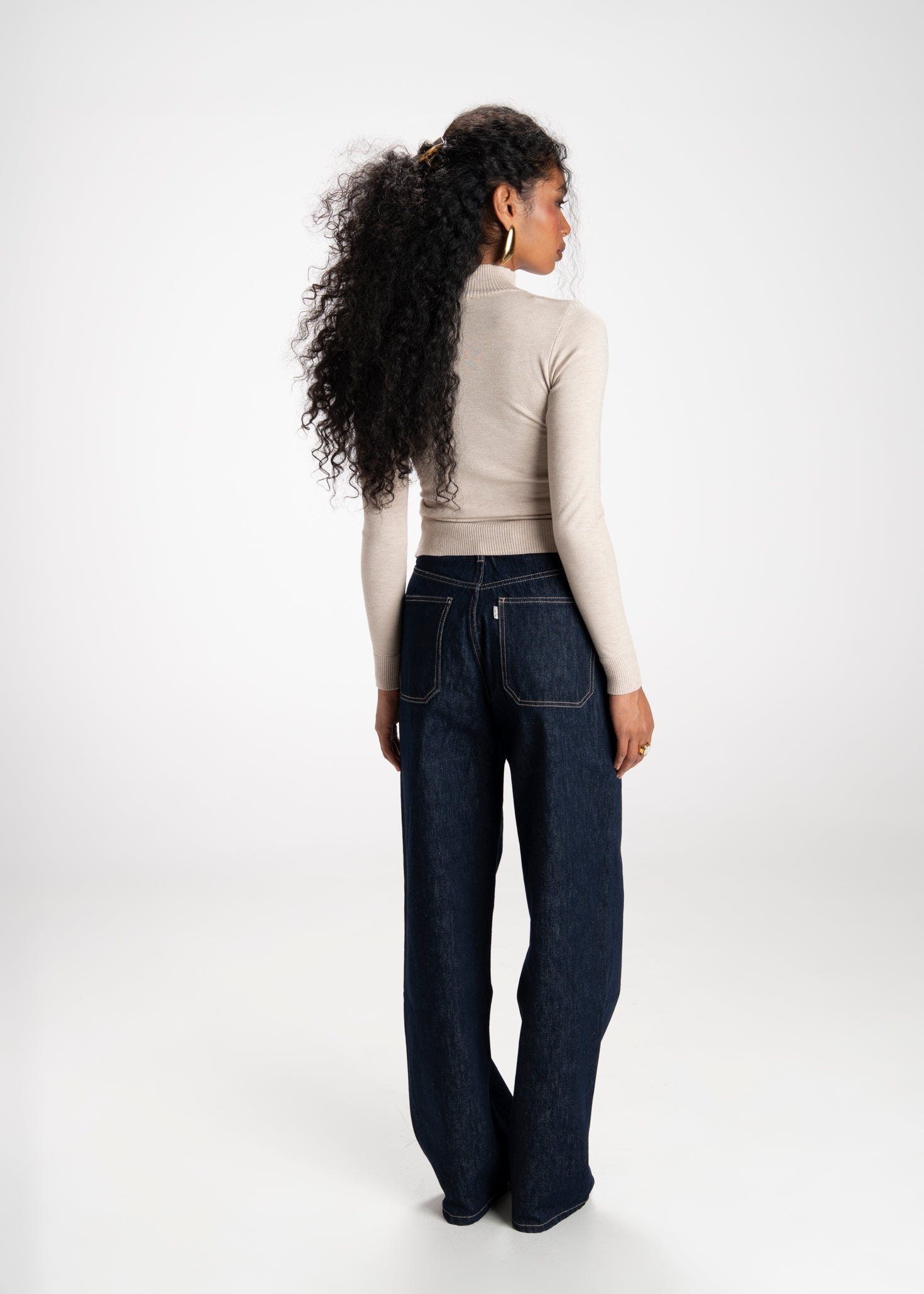 2nd Skin Knitted Mid-Neck Sweater - Beige