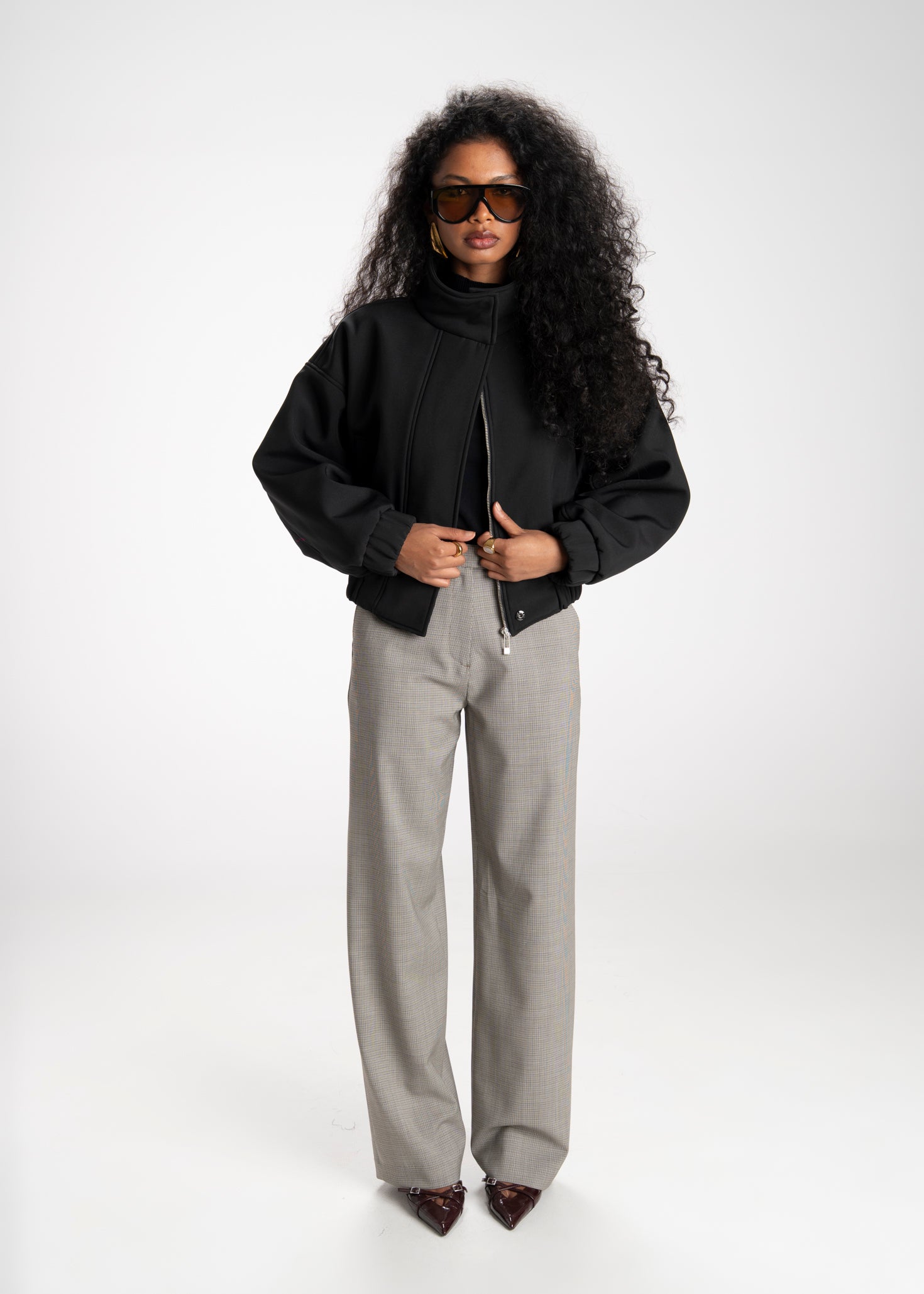 Arctic High Neck Oversized Bomber Jacket - Black