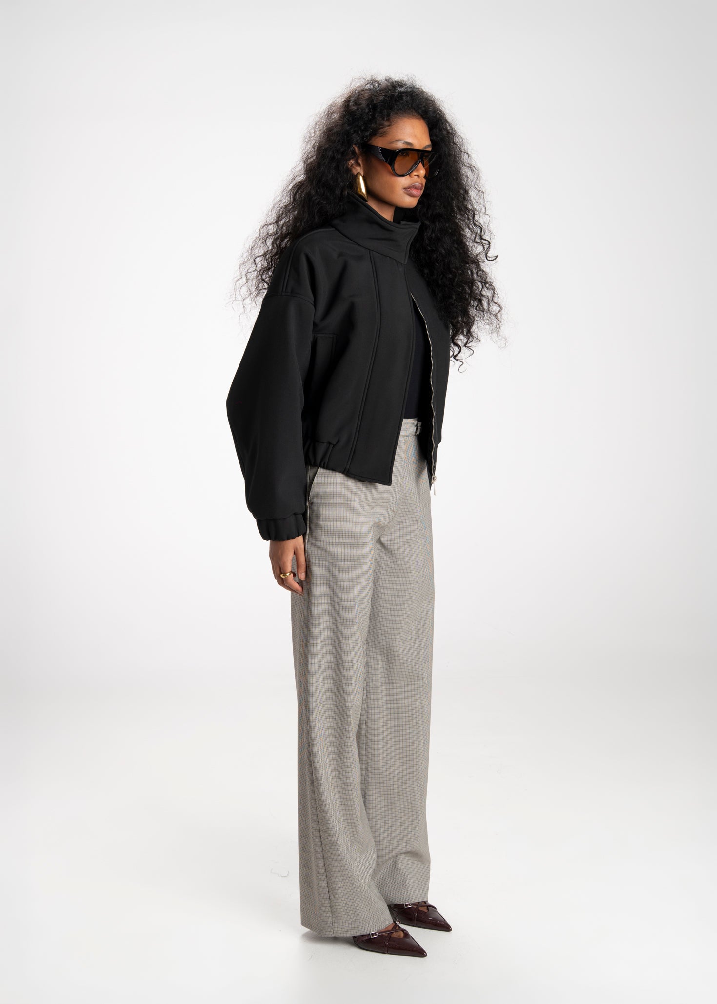 Arctic High Neck Oversized Bomber Jacket - Black