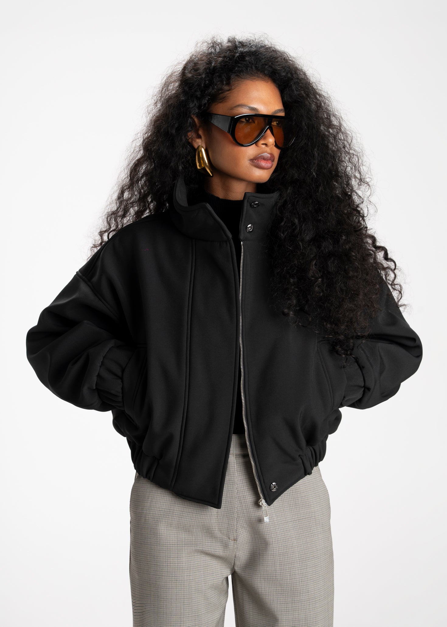 Arctic High Neck Oversized Bomber Jacket - Black