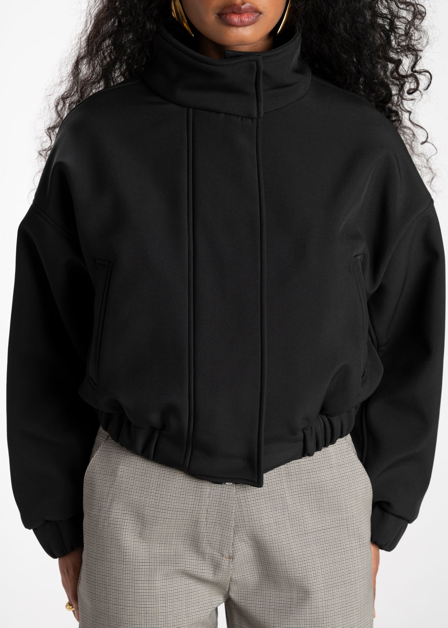 Arctic High Neck Oversized Bomber Jacket - Black