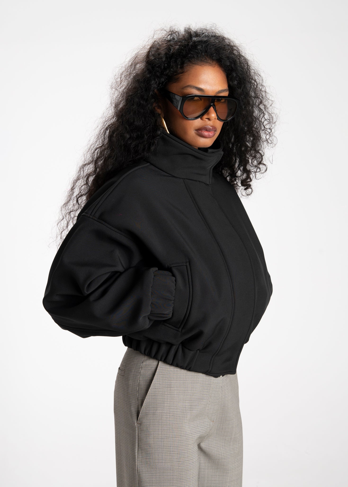 Arctic High Neck Oversized Bomber Jacket - Black