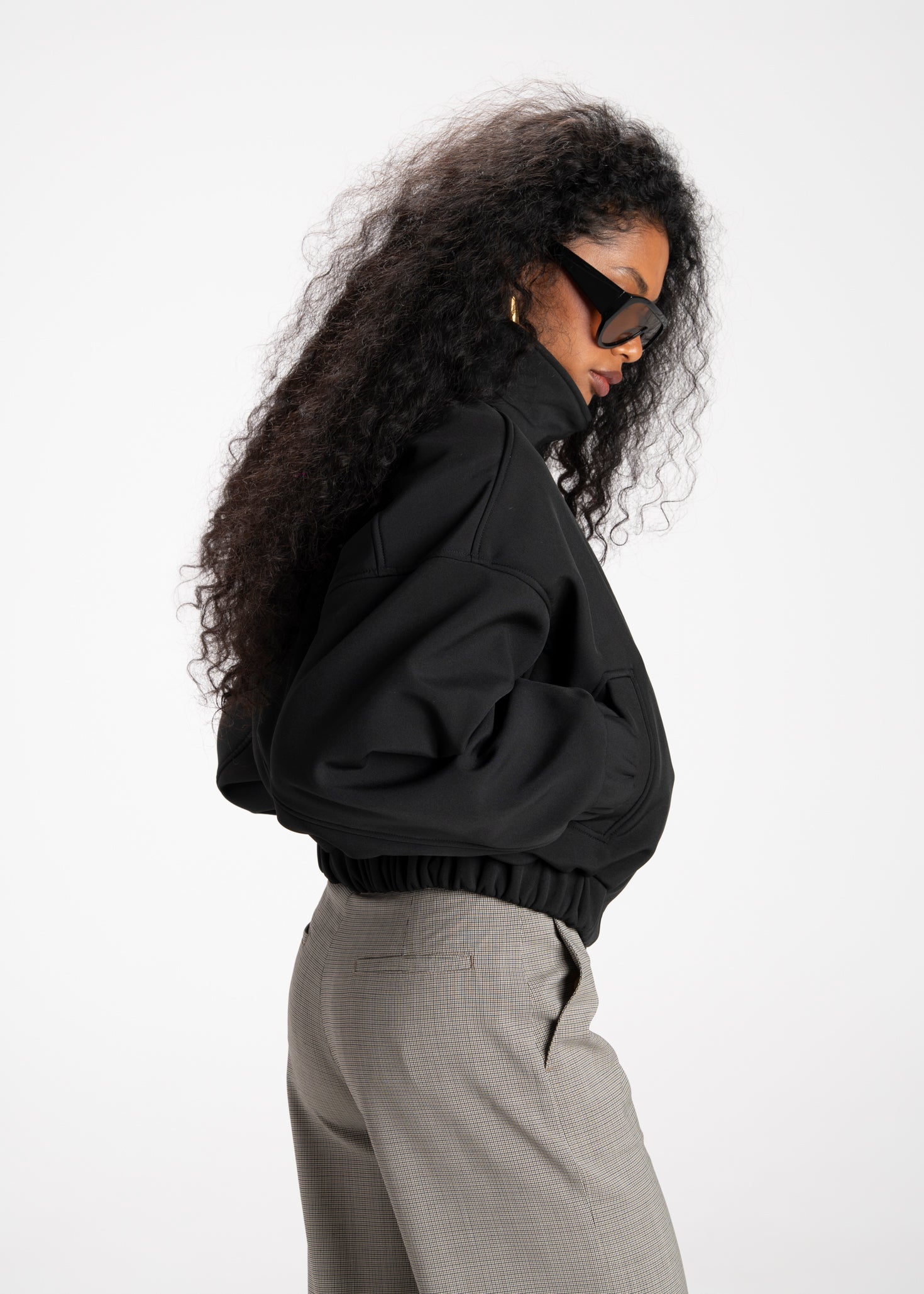 Arctic High Neck Oversized Bomber Jacket - Black