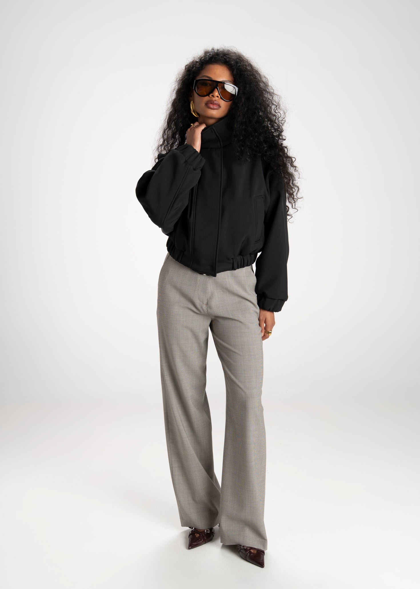 Arctic High Neck Oversized Bomber Jacket - Black