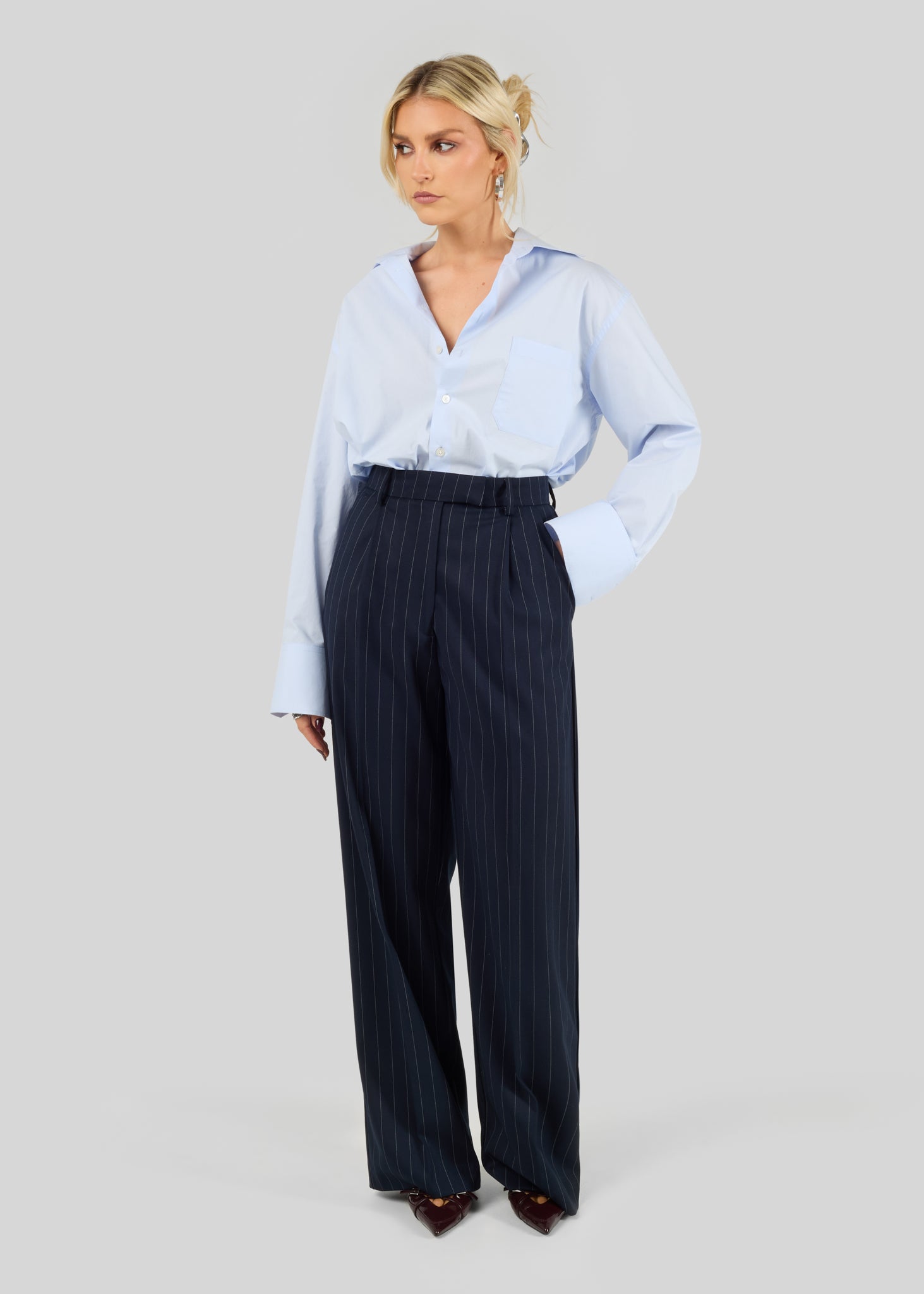 Jagger Pinstripe Tailored Trousers - Navy