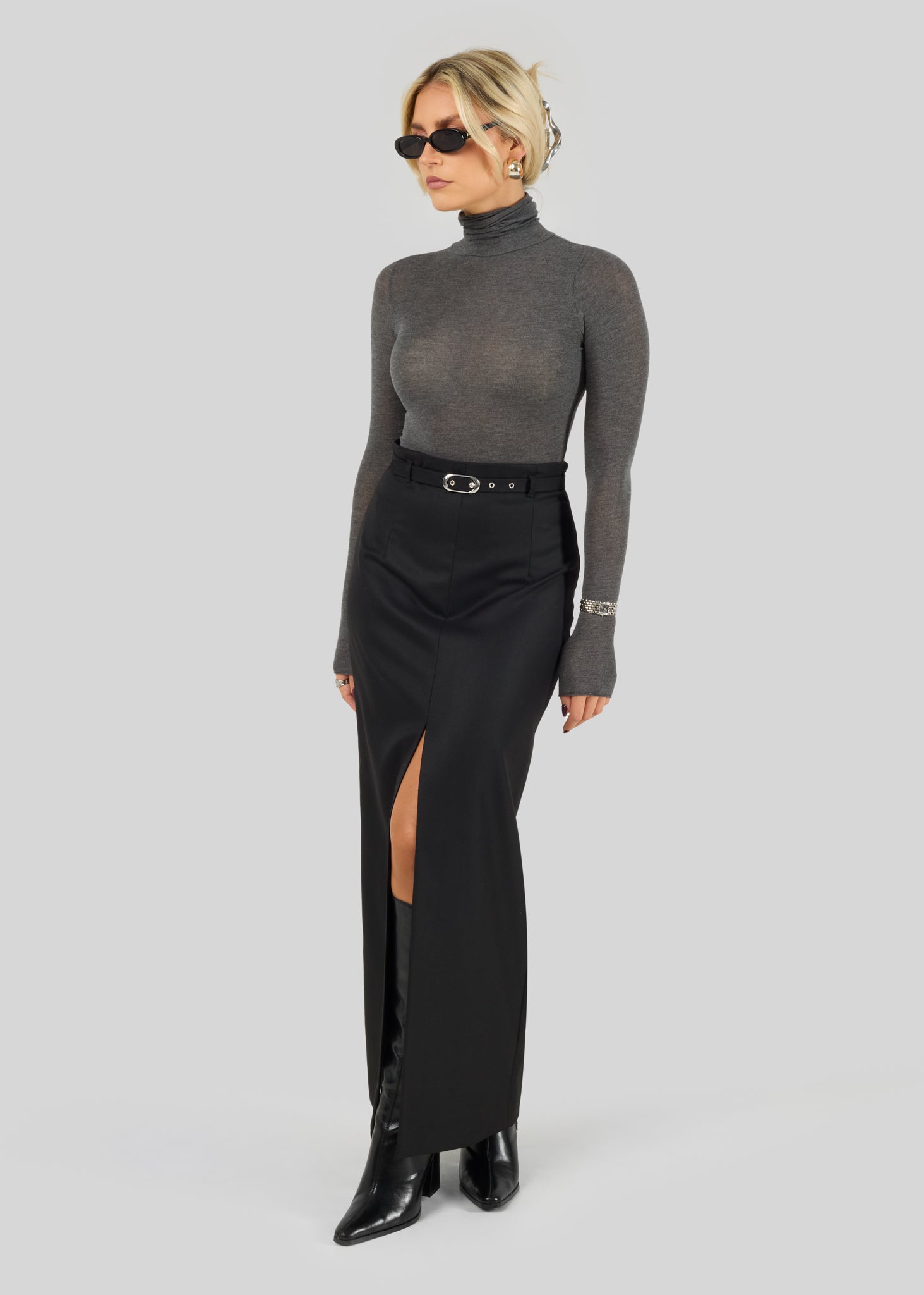 Belle Turtleneck Bodysuit - Grey