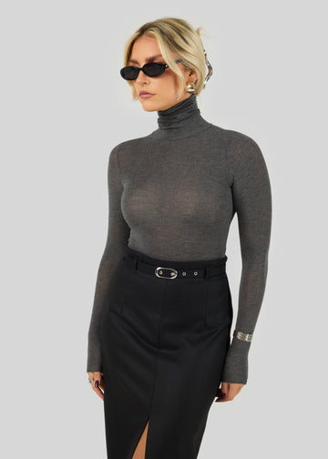 Belle Turtleneck Bodysuit - Grey