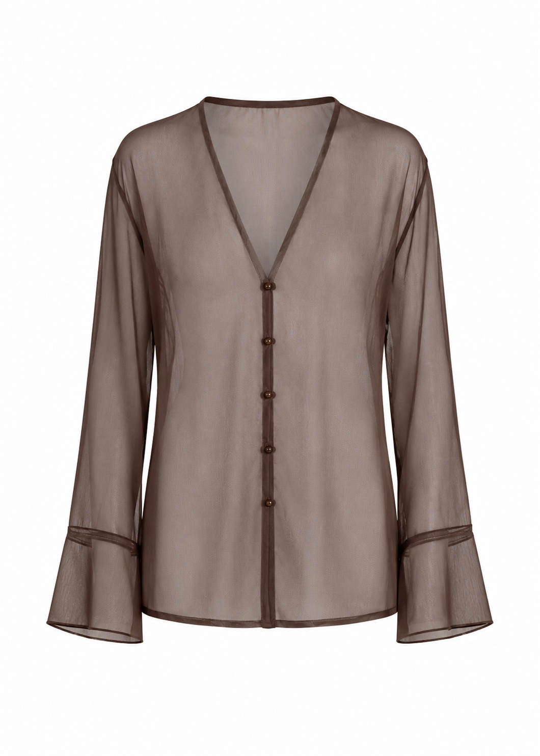 Haze Sheer Button-Up Blouse- Brown