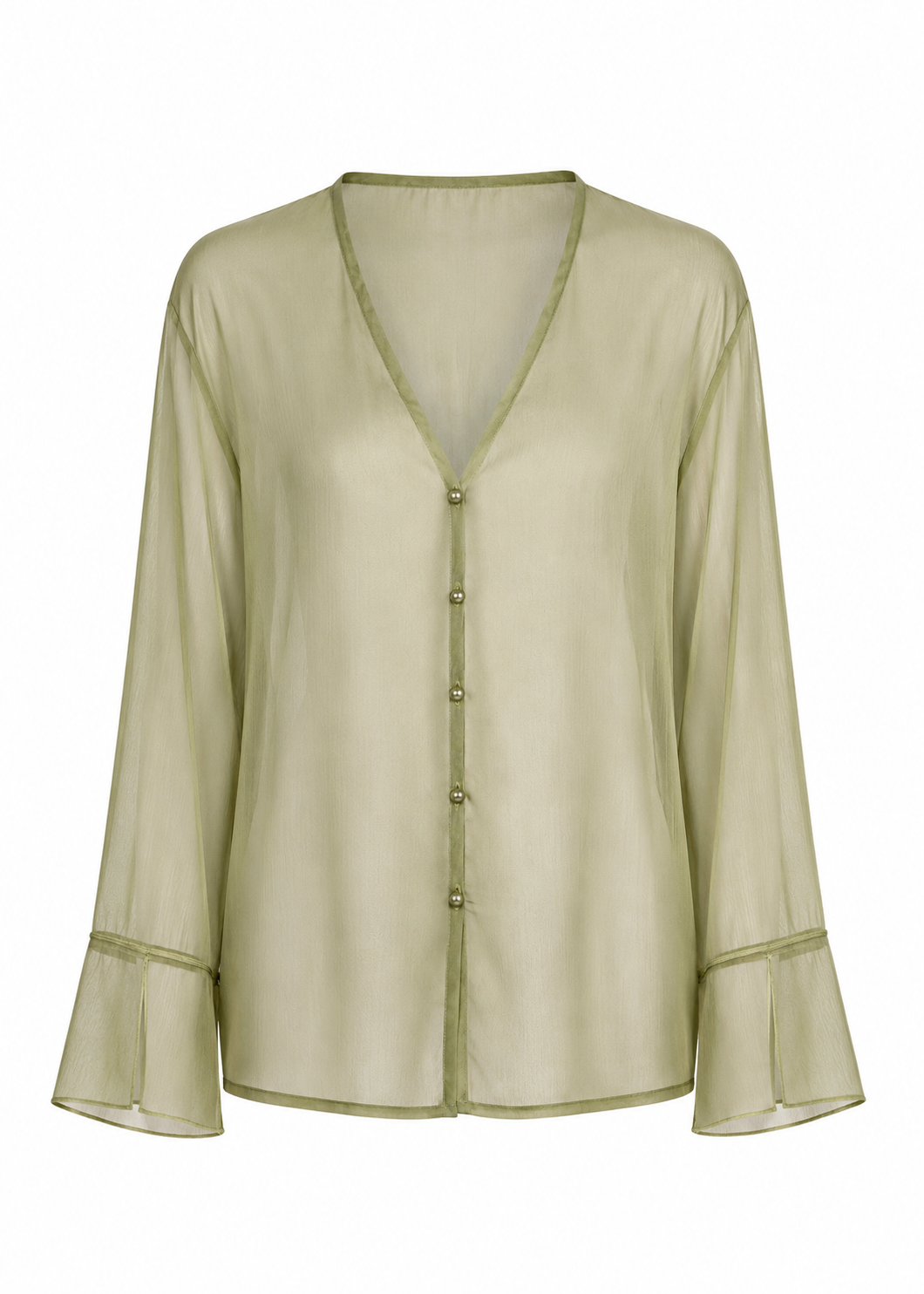 Haze Sheer Button-Up Blouse - Green