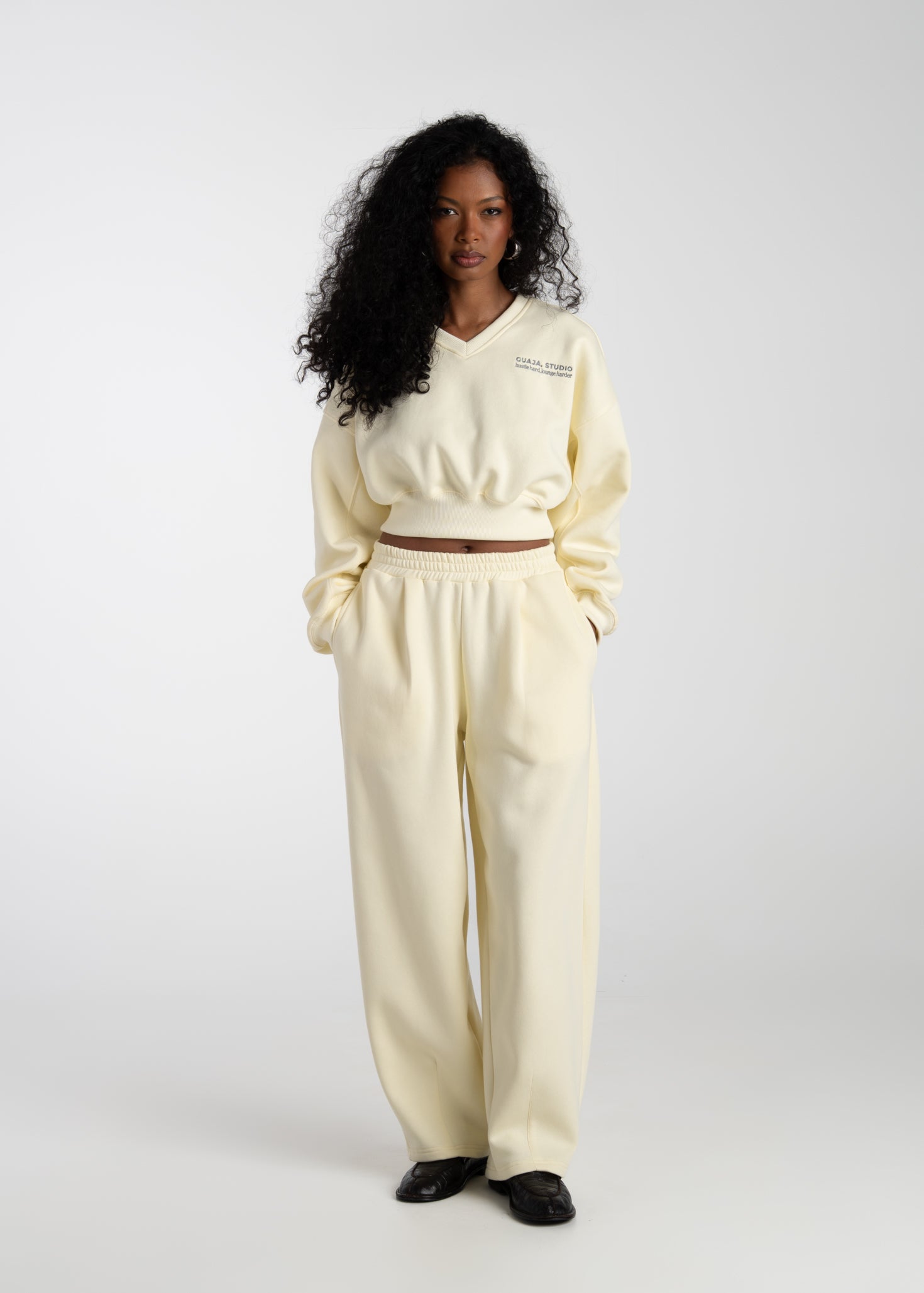 Comfort Fleece V-Neck Cropped Sweater - Baby Yellow