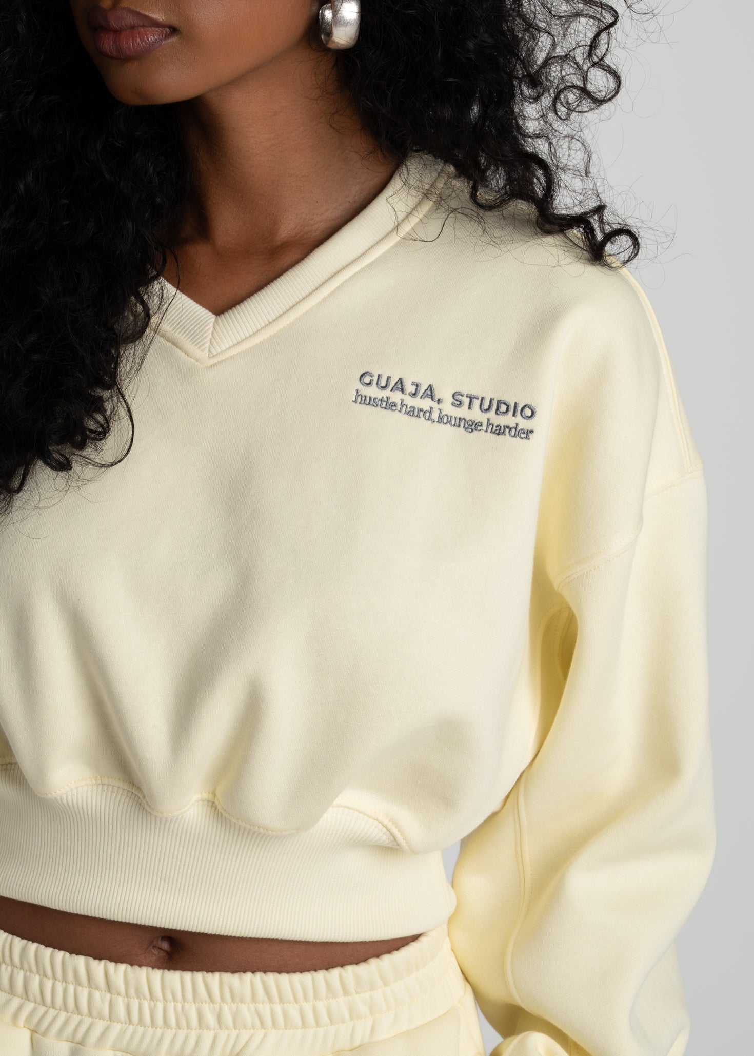 Comfort Fleece V-Neck Cropped Sweater - Baby Yellow