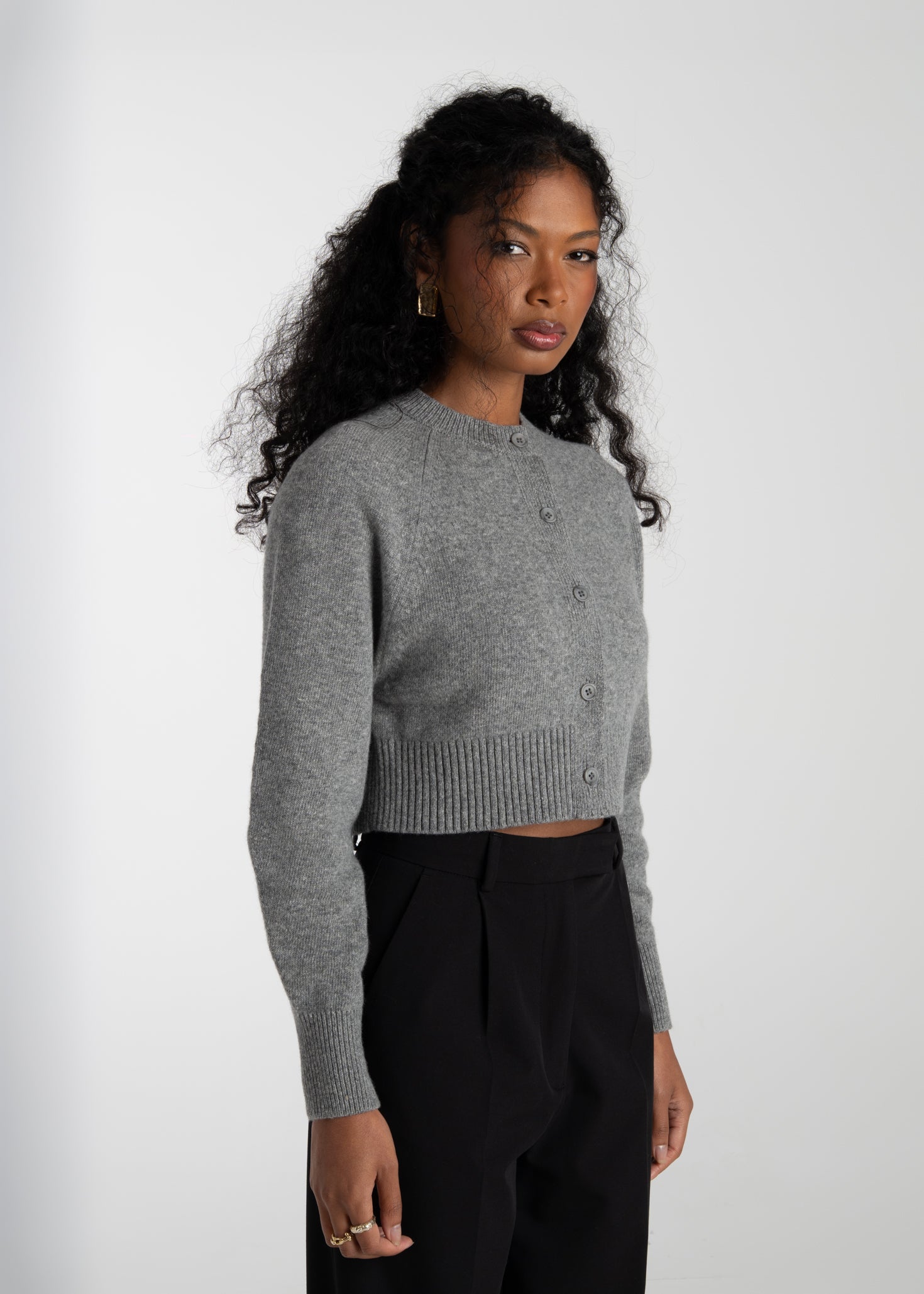 Emily Merino Wool Cardigan - Grey
