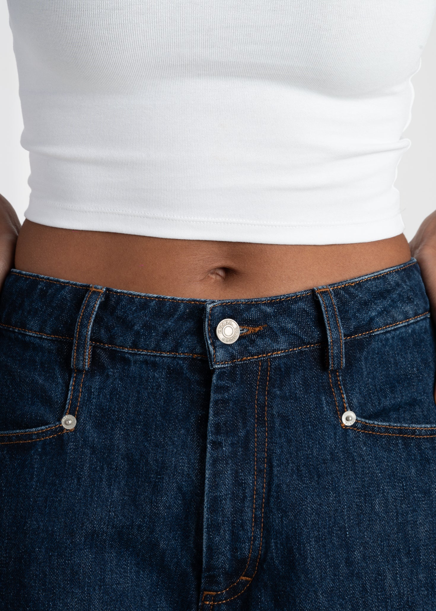 Ava Mid-Waist Barrel Jeans - Dark Blue