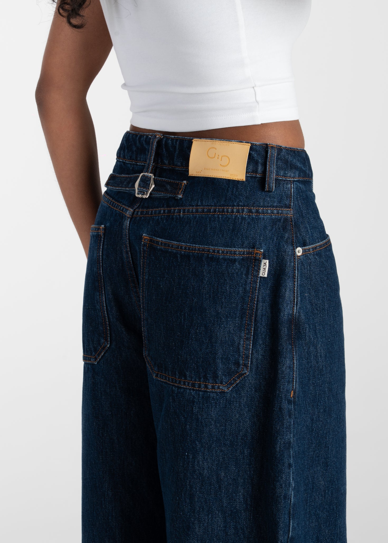 Ava Mid-Waist Barrel Jeans - Dark Blue