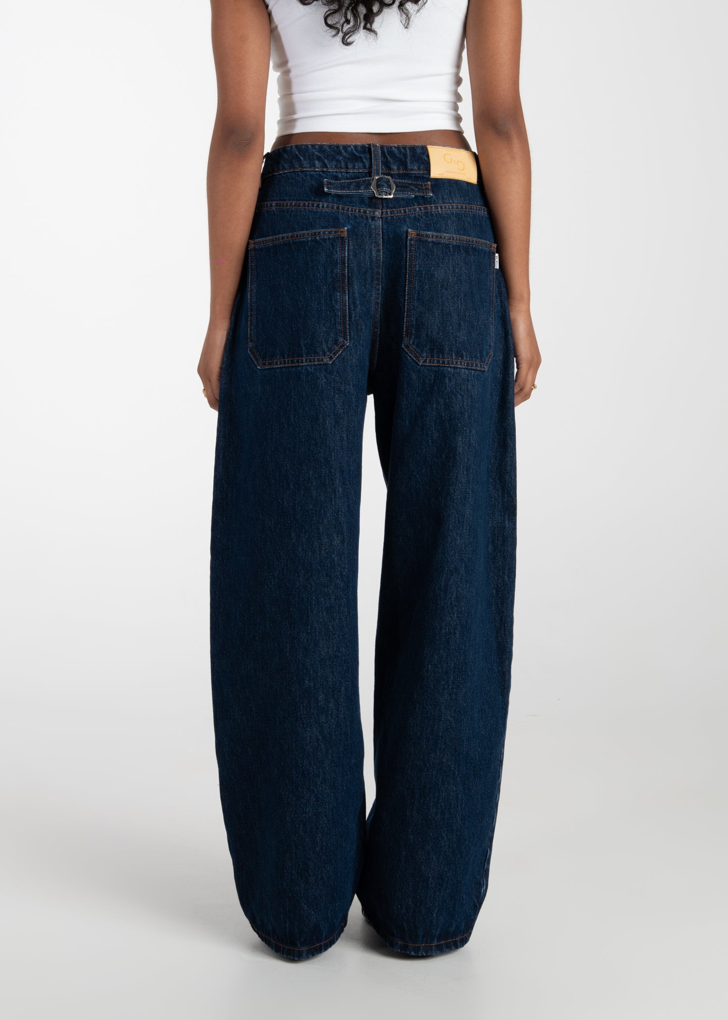 Ava Mid-Waist Barrel Jeans - Dark Blue