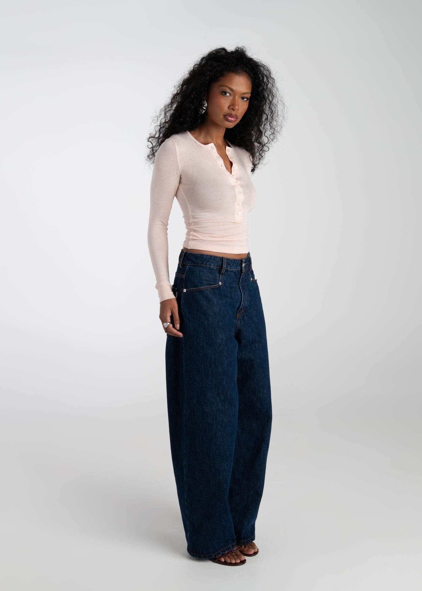 Reese Henley Long Sleeve Top - Pink